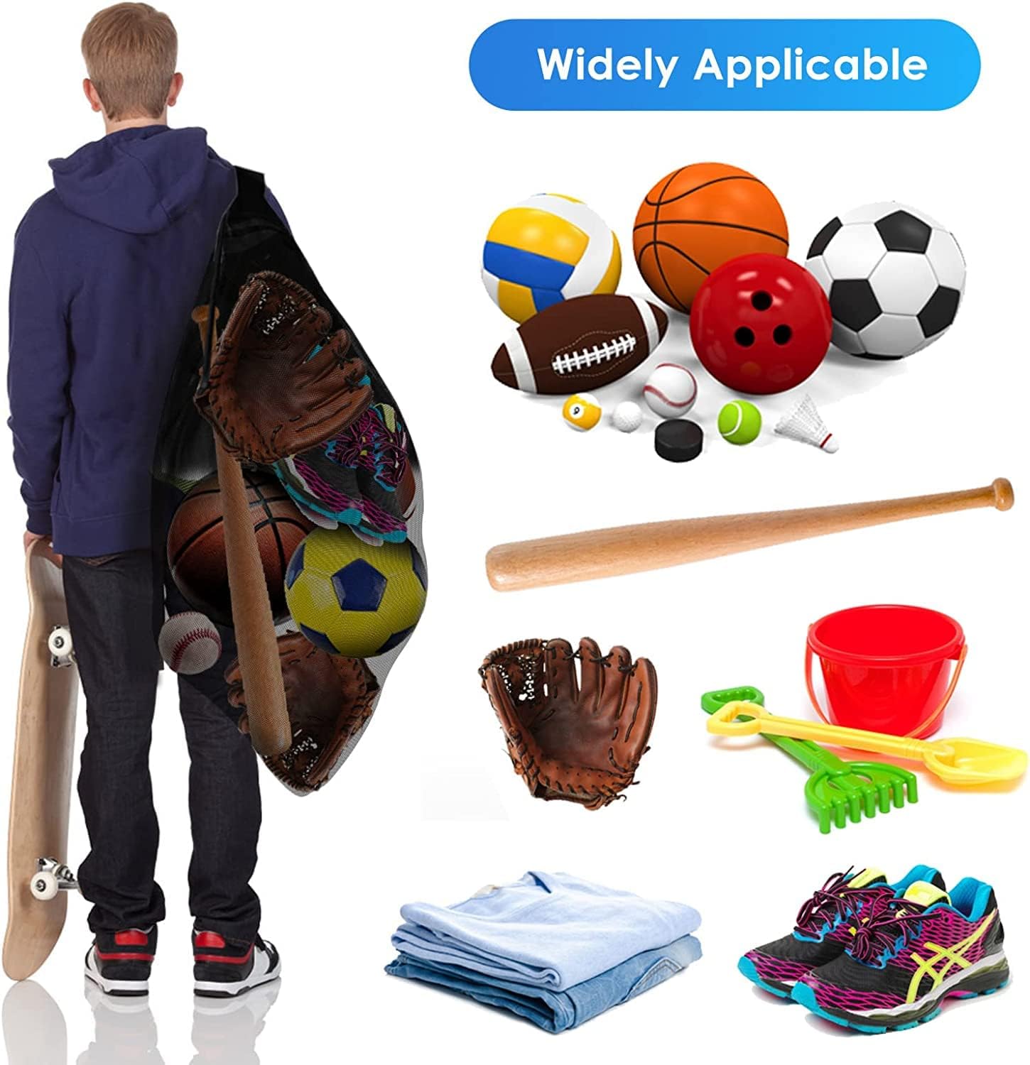 BROTOU Extra Large Sports Ball Bag Mesh, Basketball Bags Team Balls, Adjustable Shoulder Strap, Ball Bags for Holding Soccer, Football, Volleyball, Swimming Gear (30” x 40”) - Image 5