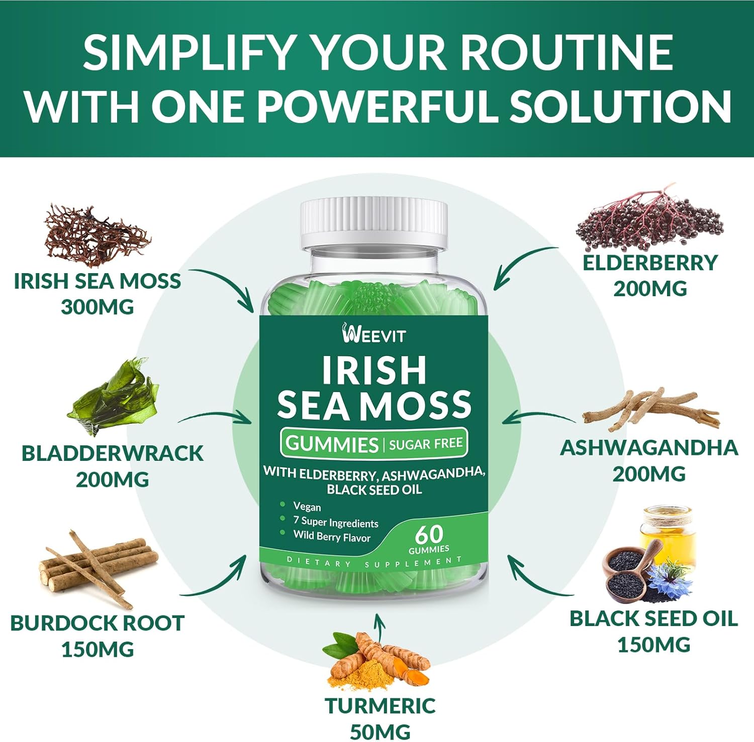 Sea Moss Gummies - Irish Sea Moss with Black Seed Oil, Ashwagandha, Elderberry, Burdock, Bladderwrack for Men & Women- Immune, Skin, Digestive, and Energy Support - Image 4