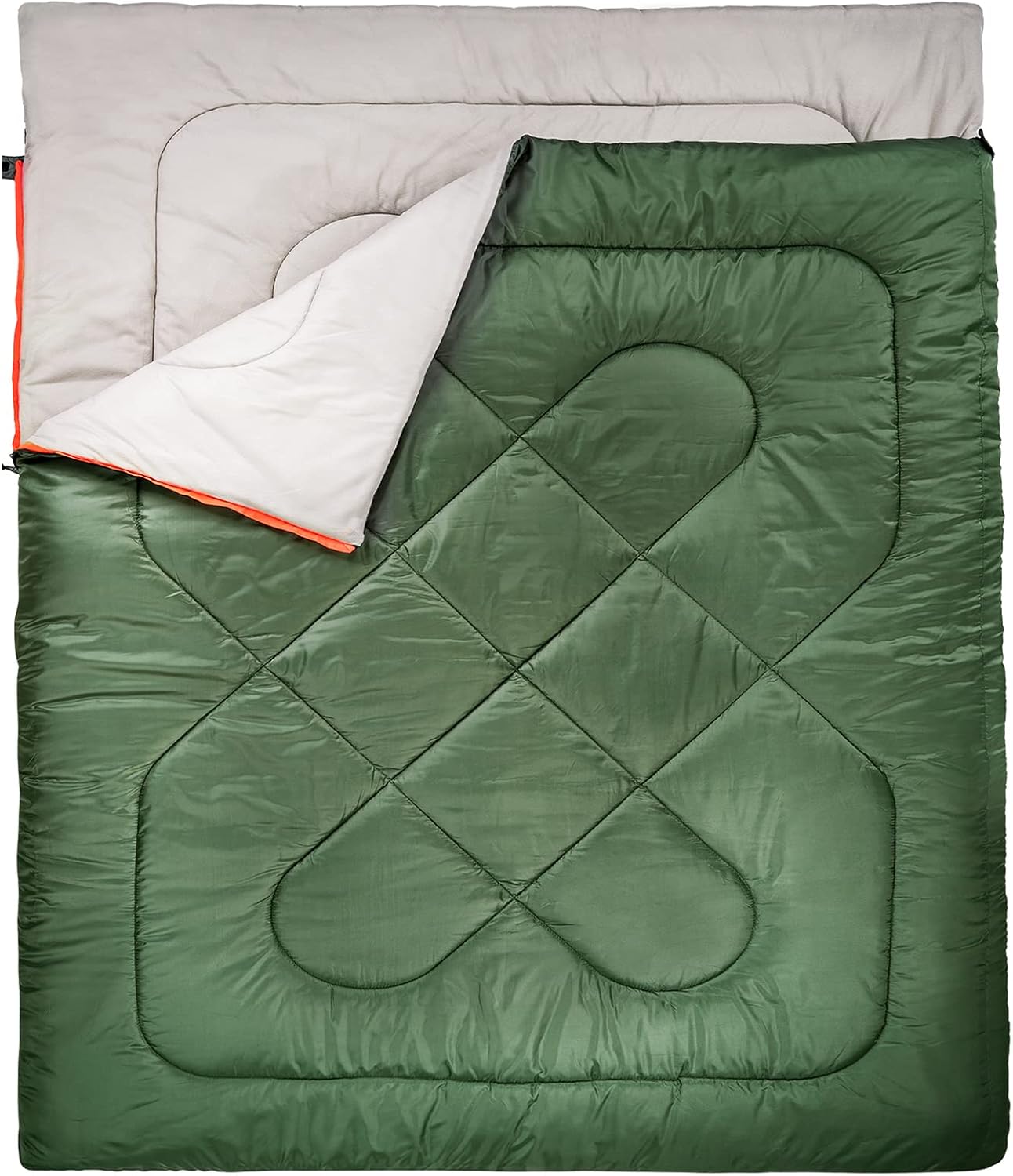 Amazon Basics 40°F Cool Weather Two-Person Sleeping Bag, 87 Inches x 59 Inches, Olive Green - Image 2