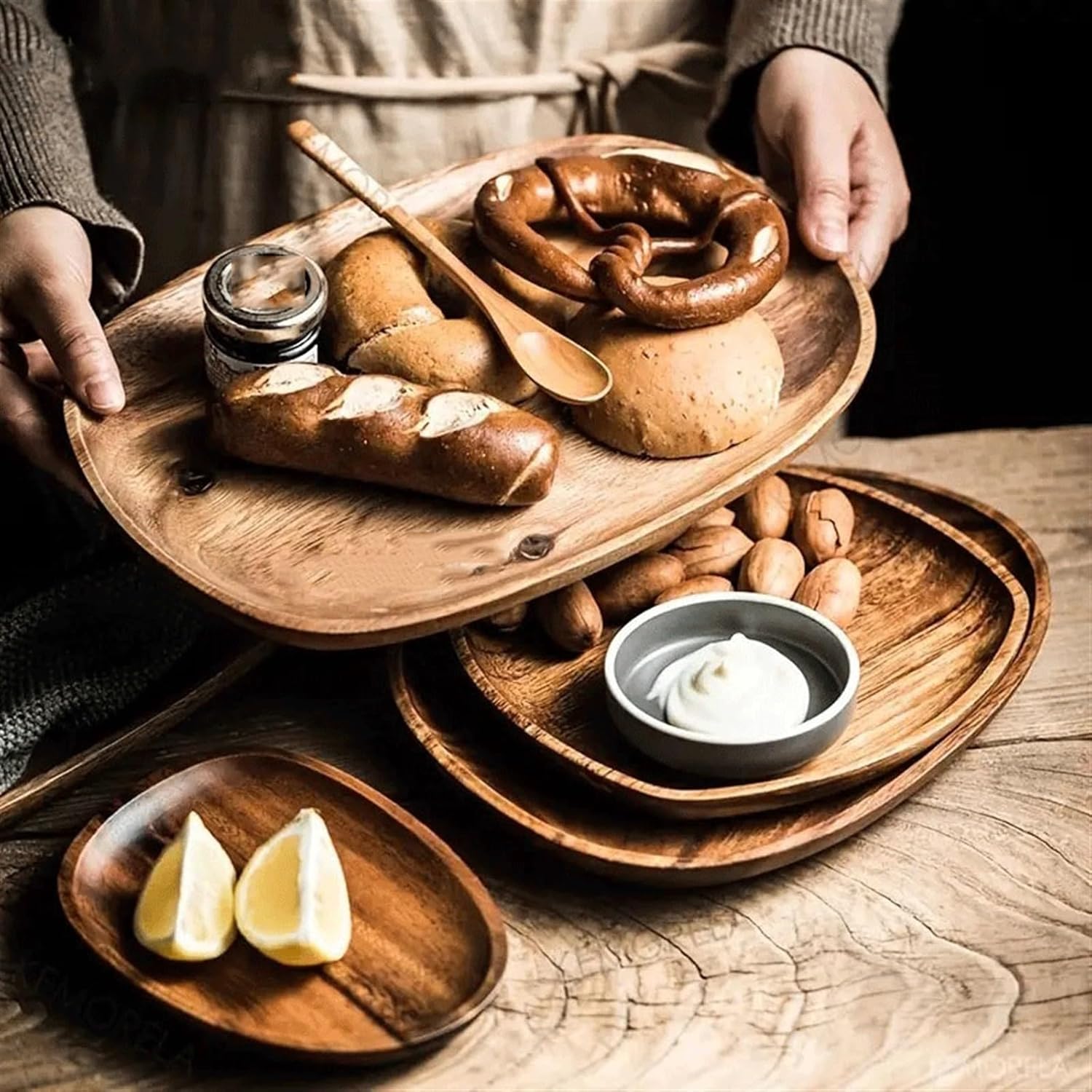 Dinner plate, Household Solid Wood Tableware Rectangular Dinner Plate Snack Plate Fruit Plate Dry Fruit Plate Handmade Sushi Tea Plate Dessert Dinner Plate for Kitchen Restaurant Hotel Banquet ,Dinner - Image 5