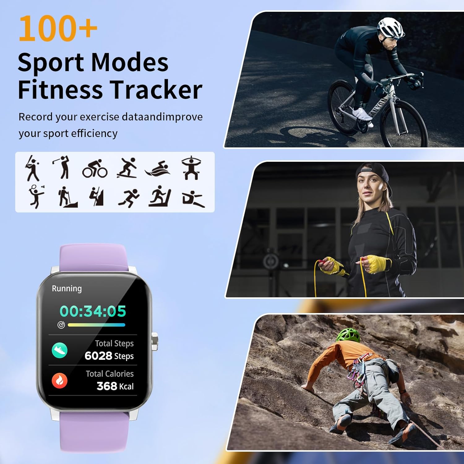 Smart Watch, Smartwatches for Men Women, 1.85" HD Fitness Tracker (Answer/Make Calls), 120+ Sport Modes, Heart Rate/Sleep Monitor, IP68 Waterproof Fitness Watch, Smartwatch (Purple) - Image 6