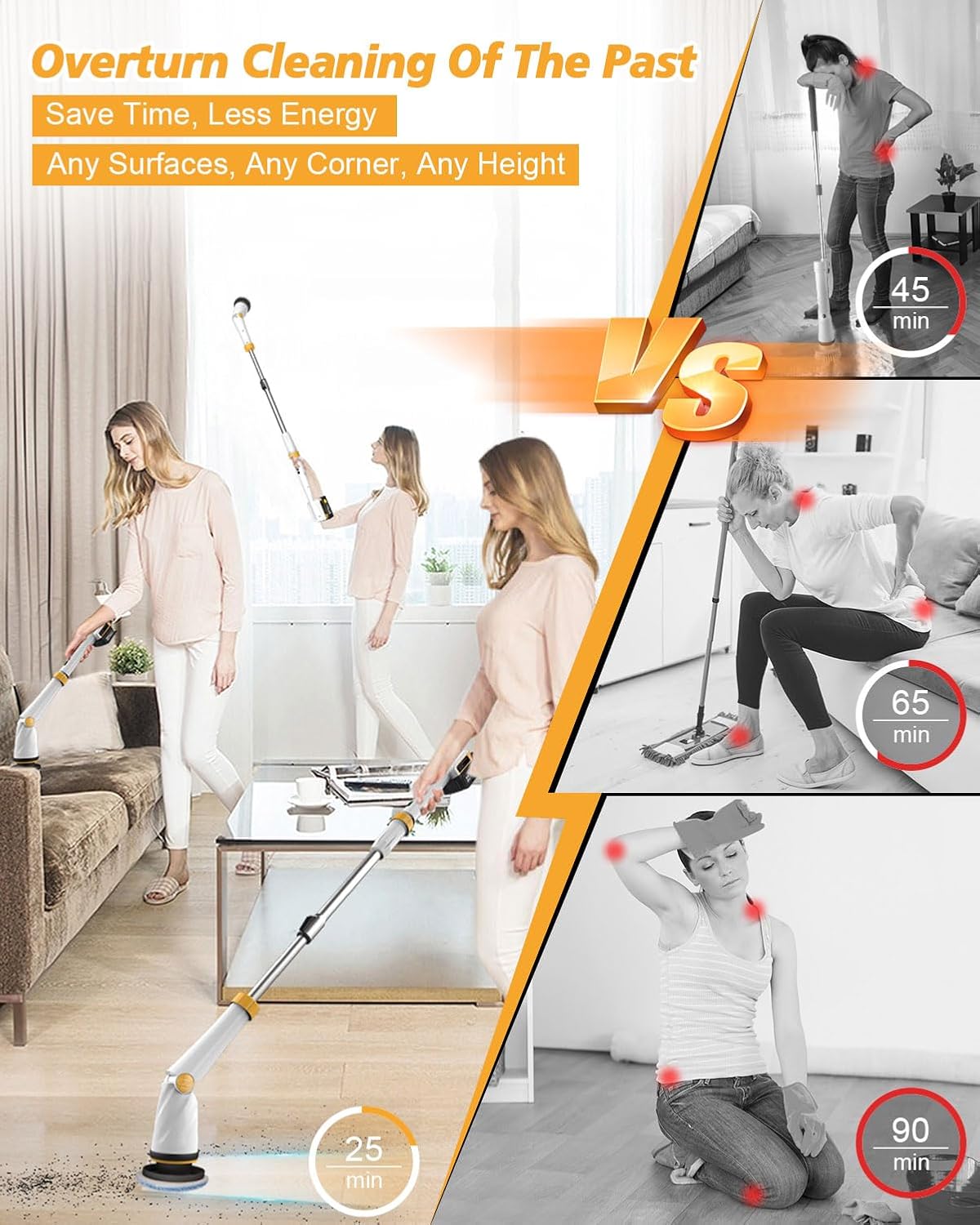 4000mAh Battery Electric Spin Scrubber, 1200 RPM Power Electric Scrubber for Cleaning,3 Speed Adjustable Handle Cordless Shower Cleaning Brush. - Image 5