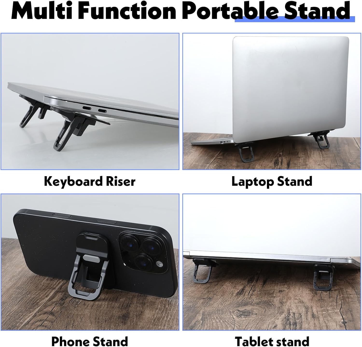 Zinc Alloy Mini Portable Laptop Stand for Desk, Foldable Computer Keyboard Riser with 2 Adjustable Angles, Self-Adhesive Invisible Laptop Riser for Desktop, Keyboard Lift (Black) - Image 6