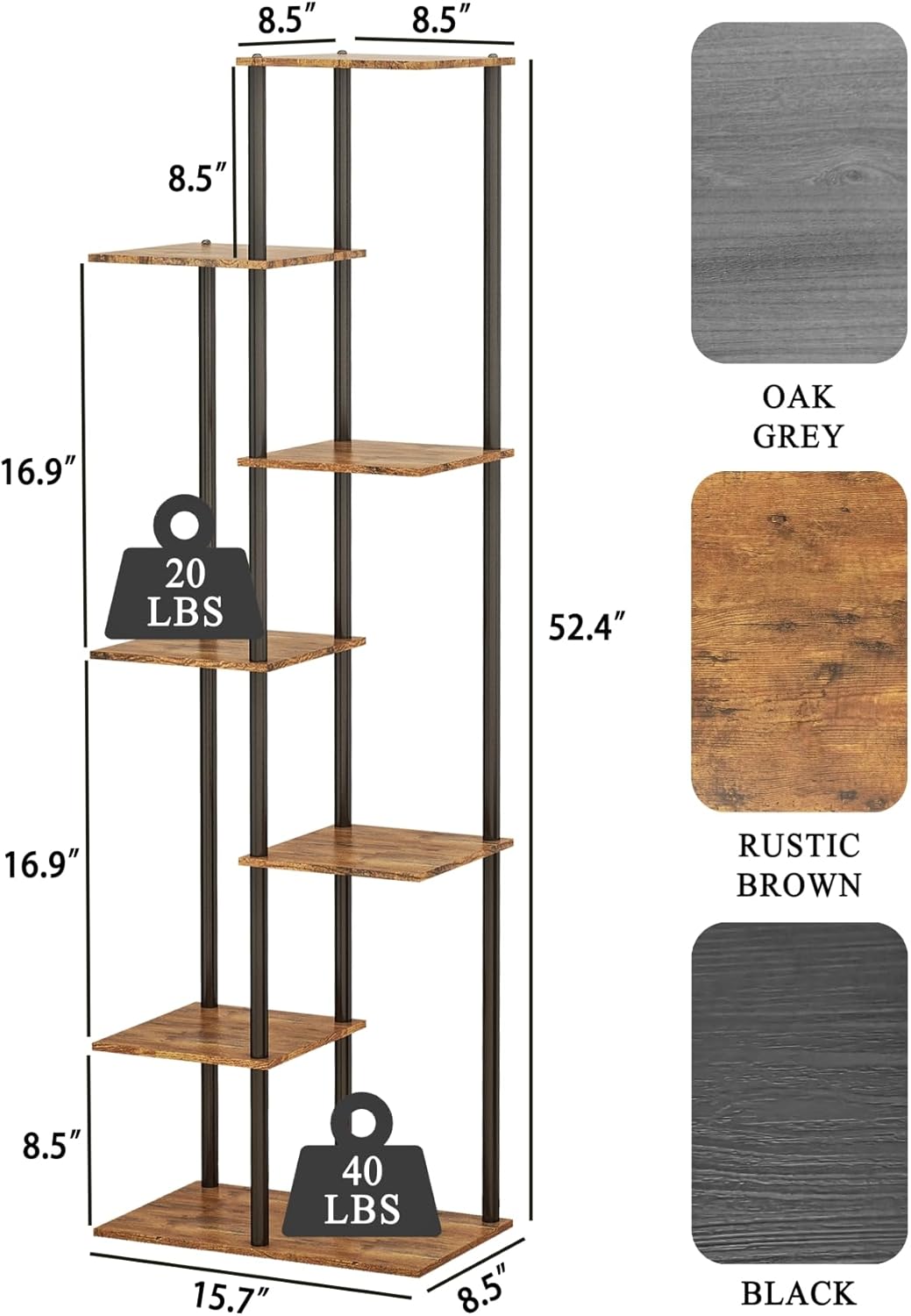 Plant Stand Indoor 7 Tier 8 Potted Metal Wood Plant Shelf, Multiple Flower Pots Corner Tall Plant Holder Stands for Living Room Balcony Bedroom, Rustic Brown - Image 3
