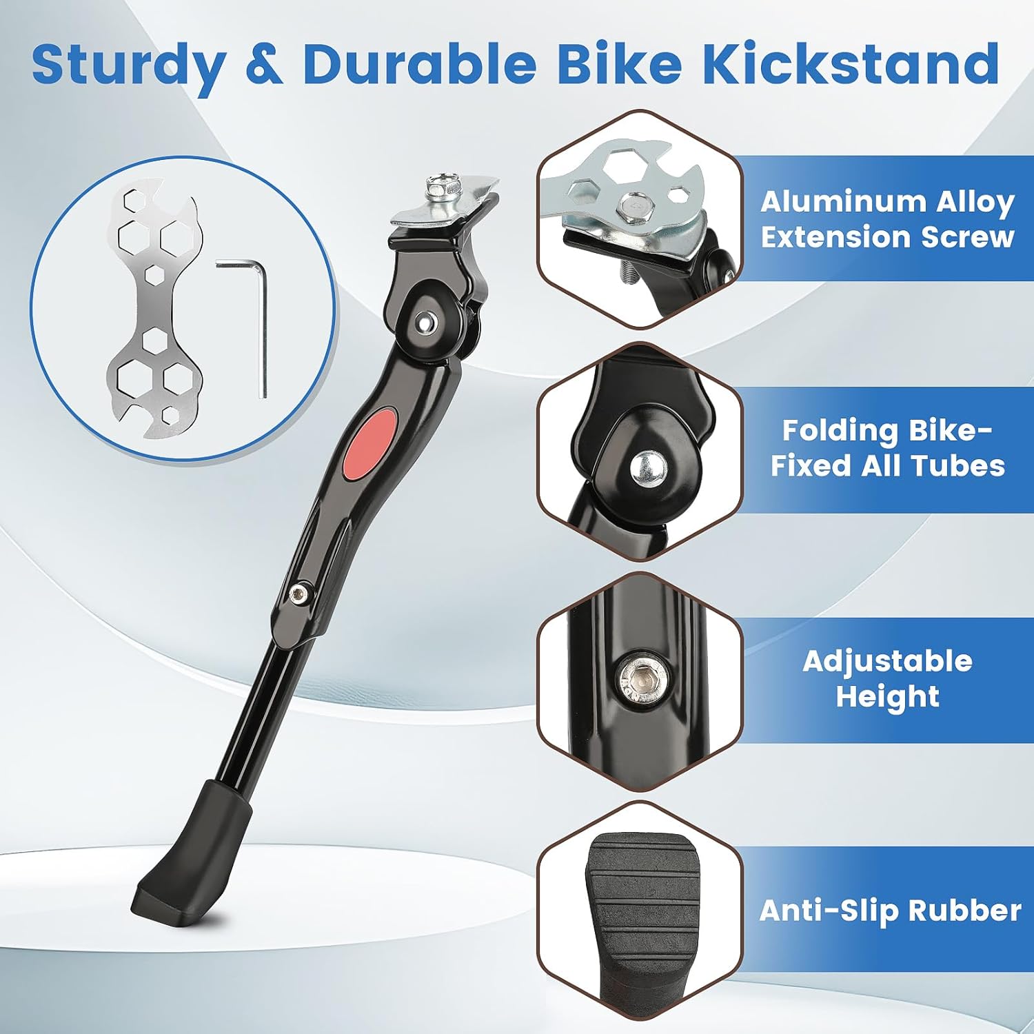 VECKUSON Kickstand for Kids Bike, Bicycle Kickstands Center Mount for 16 18 20 22 Inch Bicycles Adjustable Aluminum Alloy Kickstands for 16-18-20inch 18-20-22inch Mountain Bike - Image 3