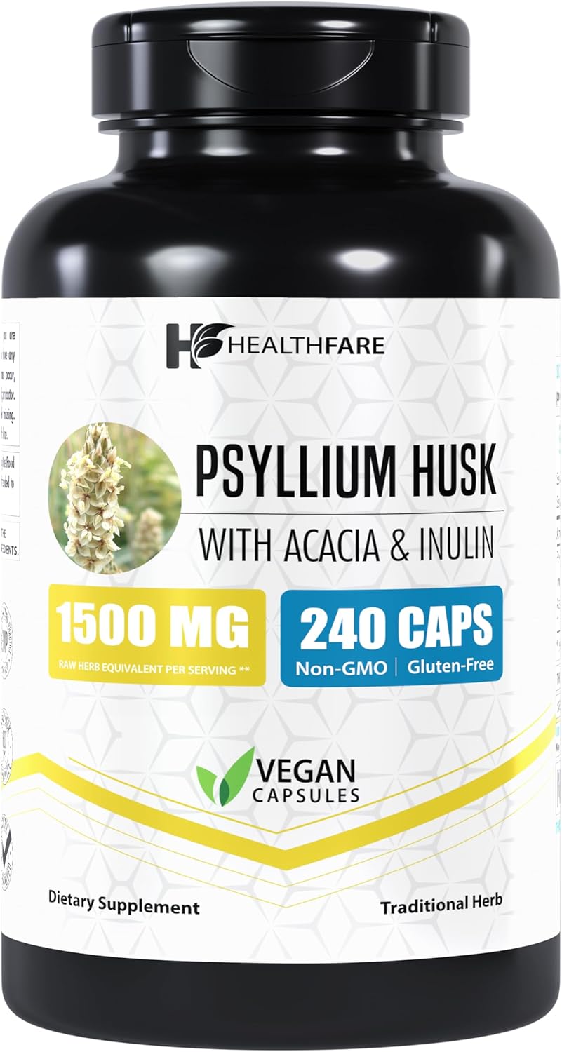 Psyllium Husk Capsules, 1500mg | 240 Veg Capsules | High Fiber Supplement | Gluten-Free | Non-GMO - Image 2
