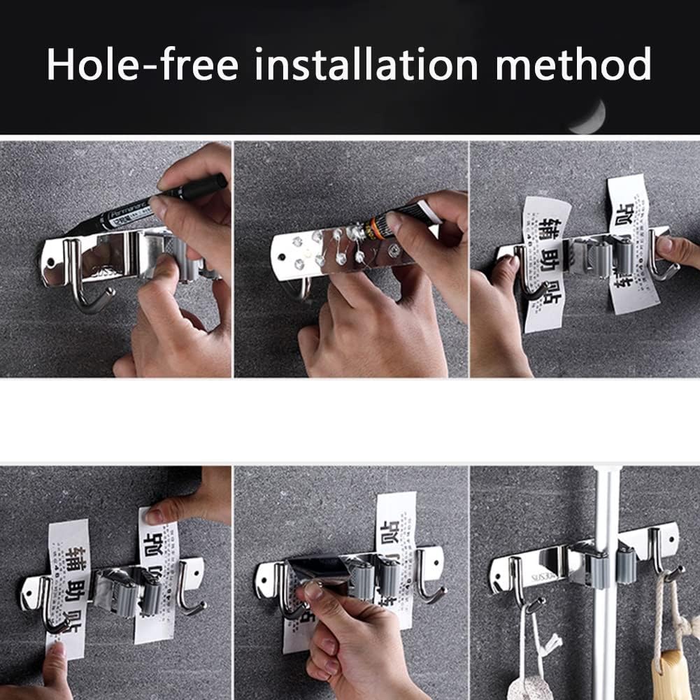 Broom And Mop Holder, Wall-mounted Buckle Design Cleaning Tool Storage Rack, Garden And Kitchen Garage Tool Racks For Garage/Laundry (Color : Silver, Size : 18.8x3cm) (Si - Image 5