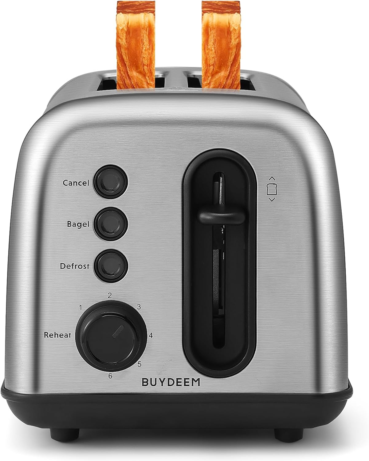 BUYDEEM DT420 2 Slice Toaster, Stainless Steel Toaster with Extra Wide Slots for Bagels, Muffins, High Lift Lever, 6 Shade Settings, Retro Sliver - Image 2