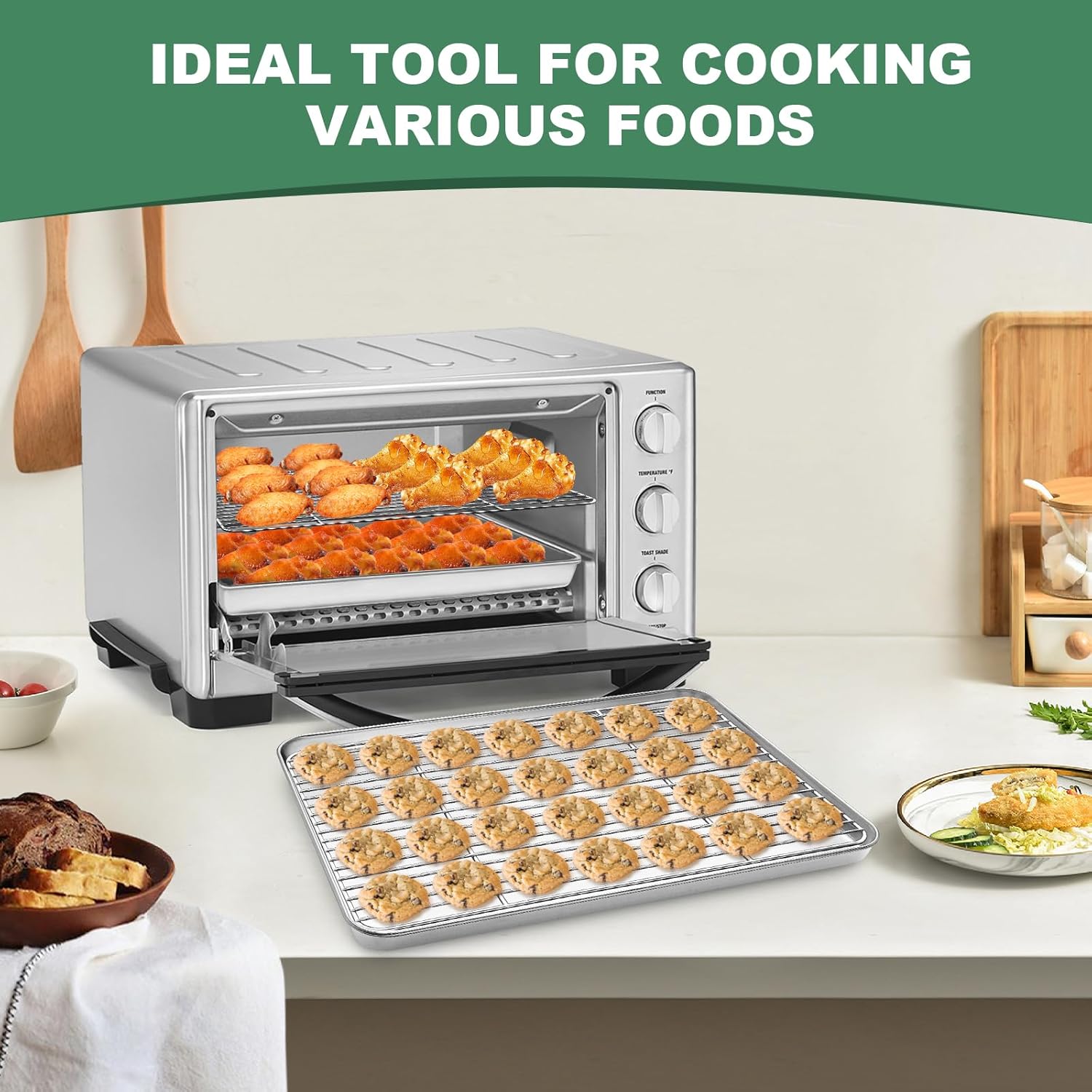 Stainless Steel Baking Sheets with Rack, HKJ Chef Cookie Sheets and Nonstick Cooling Rack & Baking Pans for Oven & Toaster Oven Tray Pans, Rectangle Size 12.5L x 10W x 1H inch & Non Toxic & Healthy - Image 8