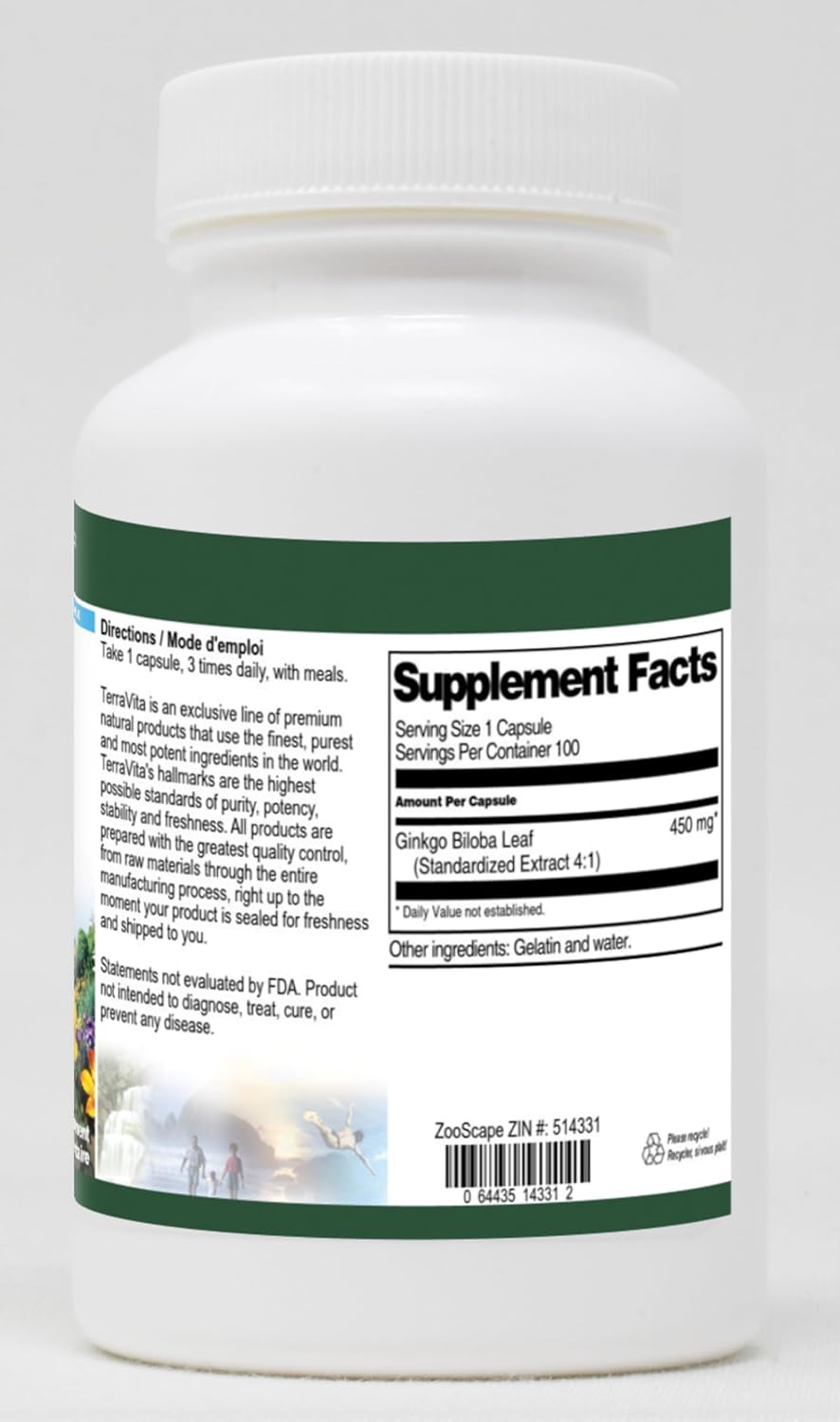 Extra Strength Ginkgo Biloba Leaf 4:1 Extract - 450 mg (100 Capsules, ZIN: 514331) - Image 3