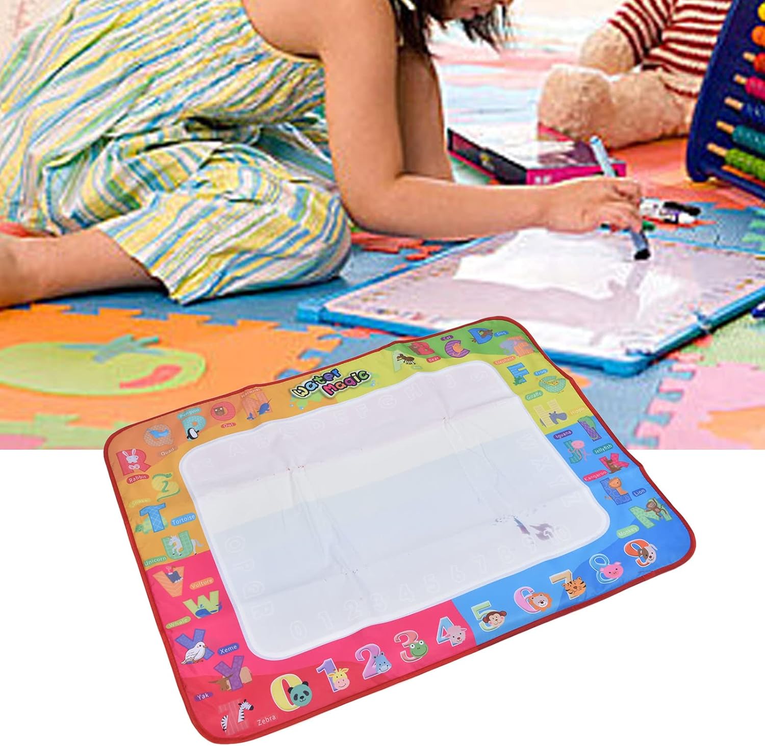 Children's Water Doodle Mat, Exercise Children Environmentally Friendly Children's Water Canvas Interactive Reusable Easy to Clean for Children(100 * 75 with 2 pens (Digital)) - Image 3
