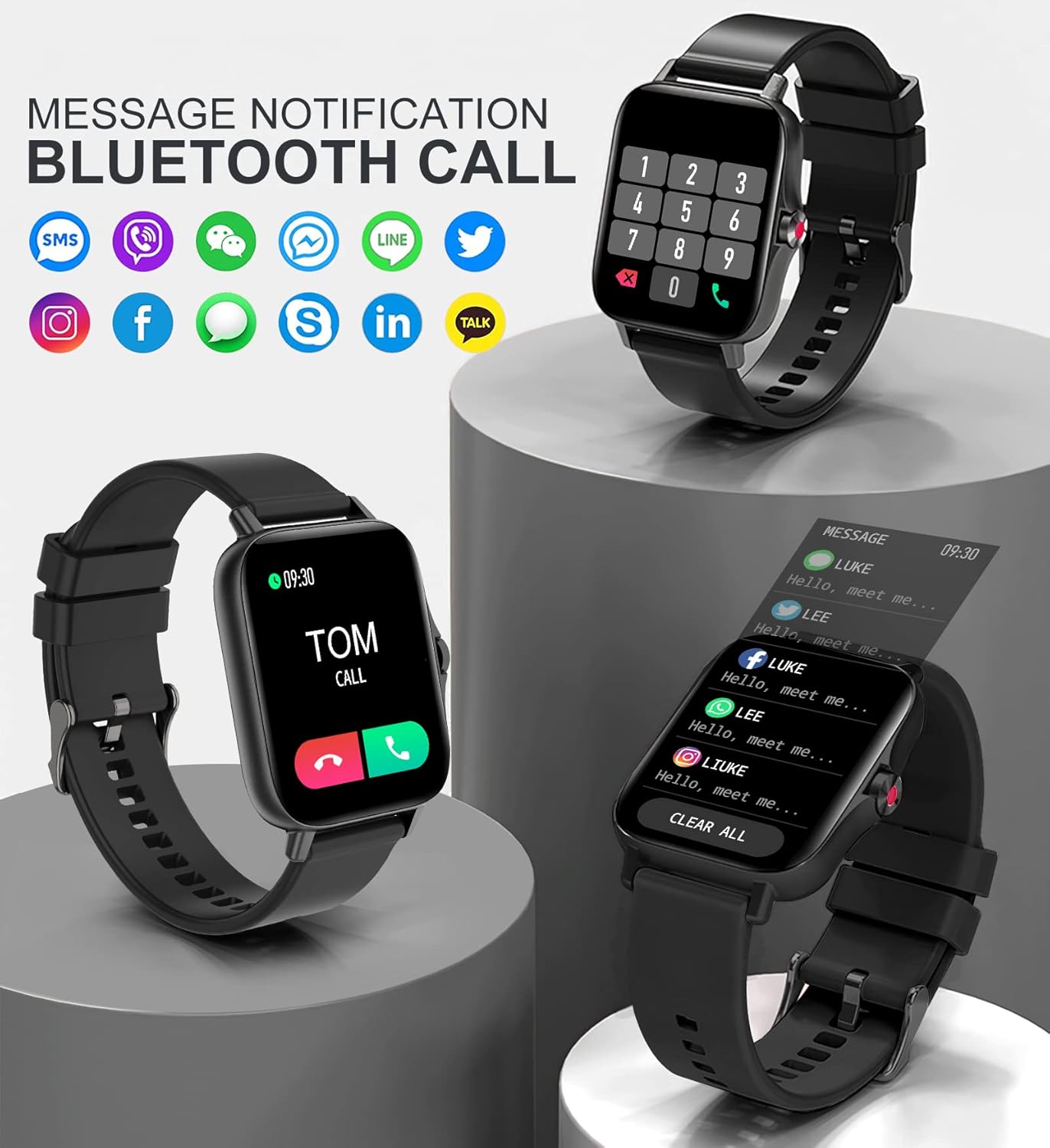 Iaret Smart Watch for Women Men (Answer/Make Call), Fitness Tracker for Android iOS Phones Waterproof Smartwatch 1.7" HD Full Touch Screen Activity Trackers Heart Rate Sleep Monitor Pedometer, Black - Image 3