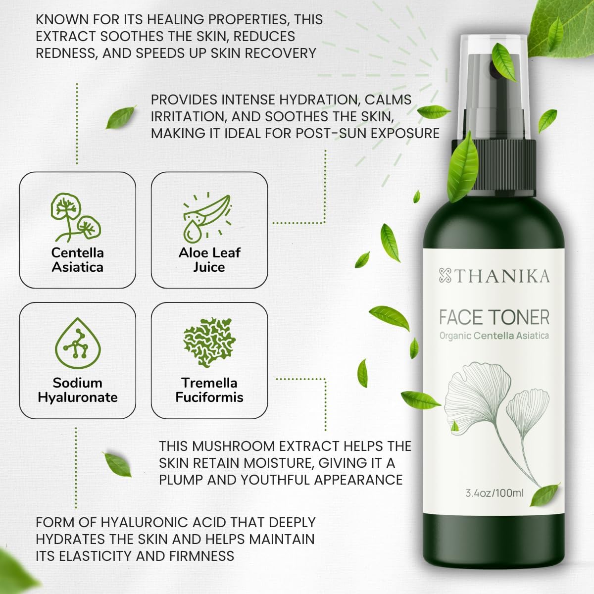 Organic Centella Asiatica Face Toner - Hydrating Toner for Face to Moisturize, Refresh, and Improve Skin Texture - Gentle Daily Facial Mist for All Skin Types - 3.4 fl oz - Image 4