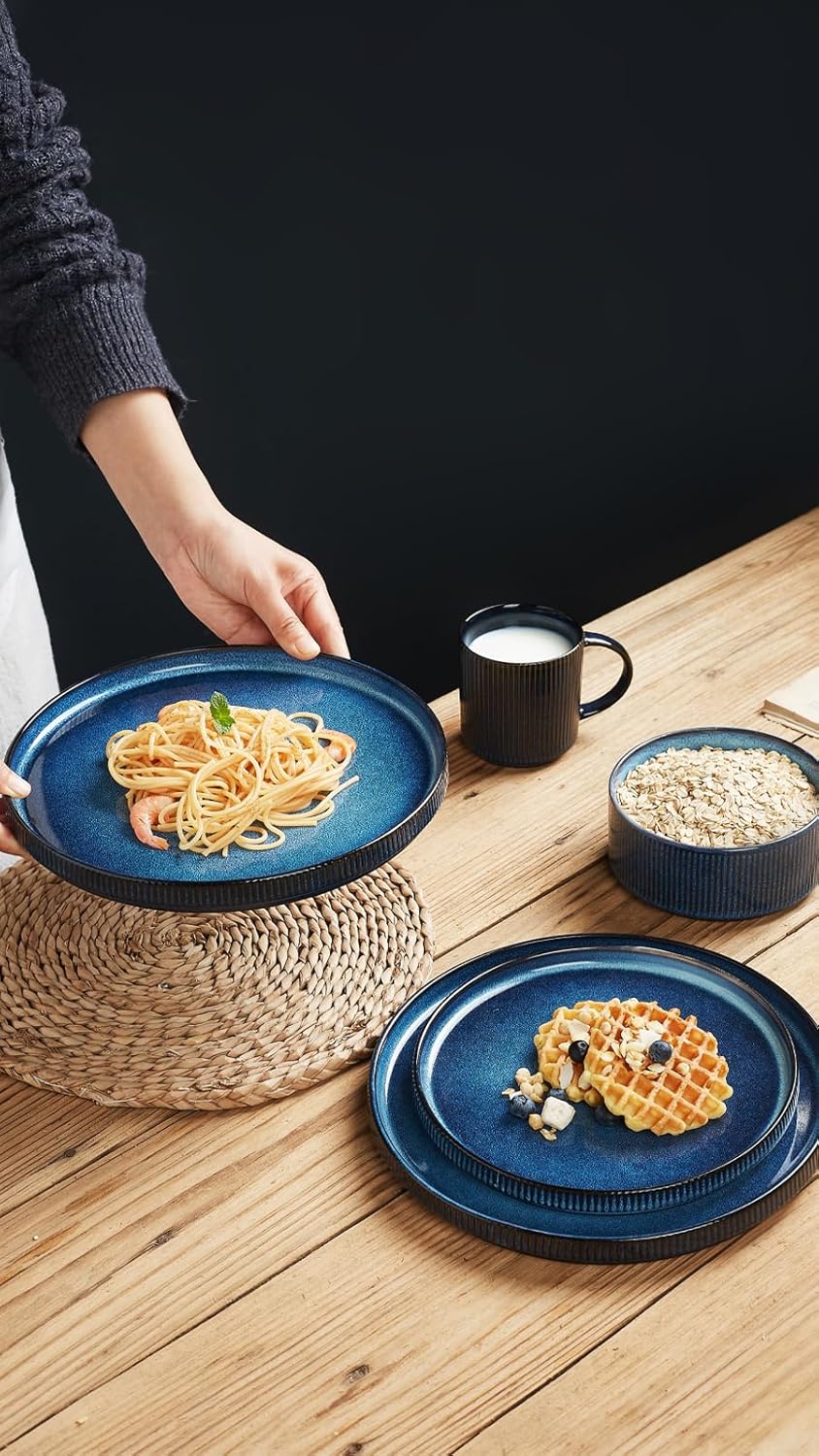 Famiware Star Dinnerware Set with Plates, Bowls and Mugs, Service for 4 (16-Piece), Stoneware Kitchen Dishes Dinner Plates - Nebulas Blue - Image 4
