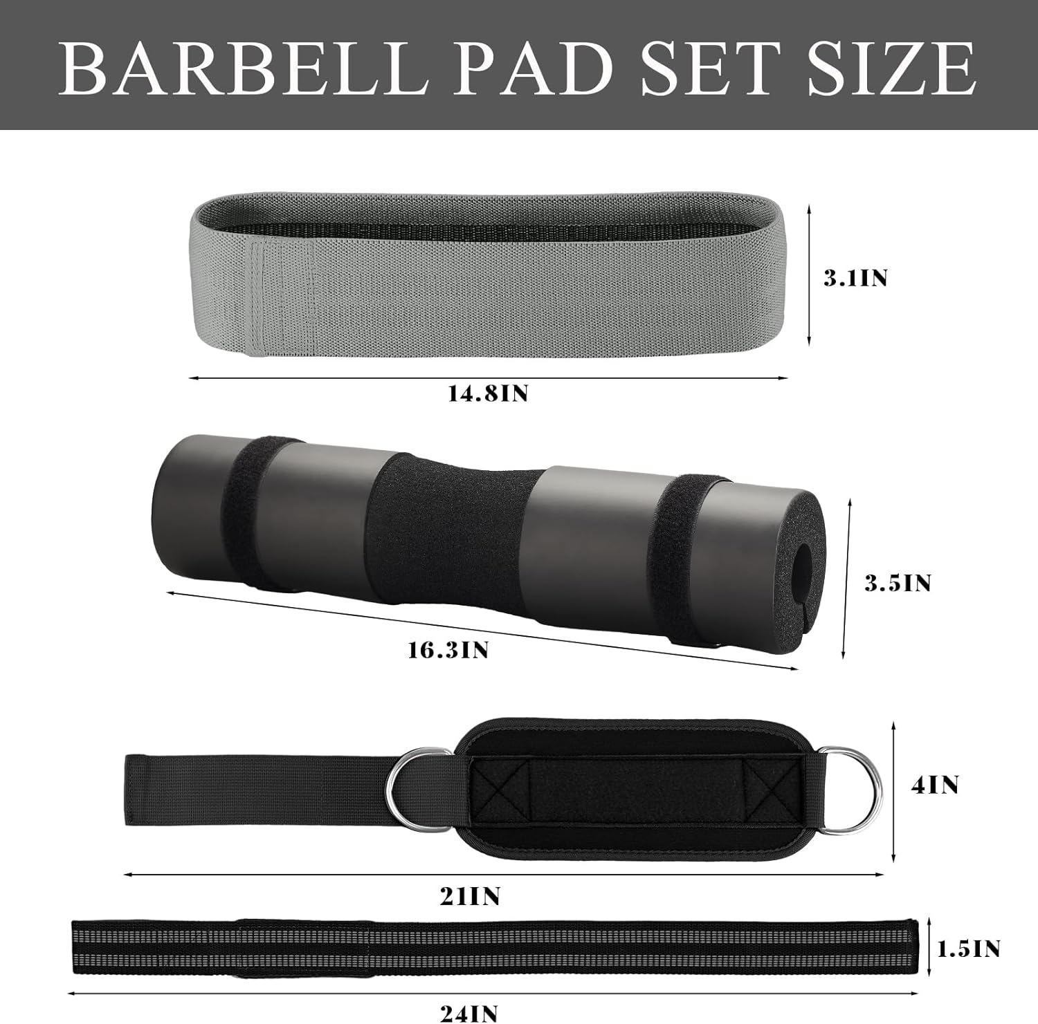 Barbell Pad Set,10 Pcs Barbell Pads for Hip Thrust Squat & Lunges Support,with 2 Workout Ankle Straps, 2 Gym Straps Weight Lifting, 2 Gym Gloves, Resistance Band, Olympic Bar Pad,Carry Bag - Image 3