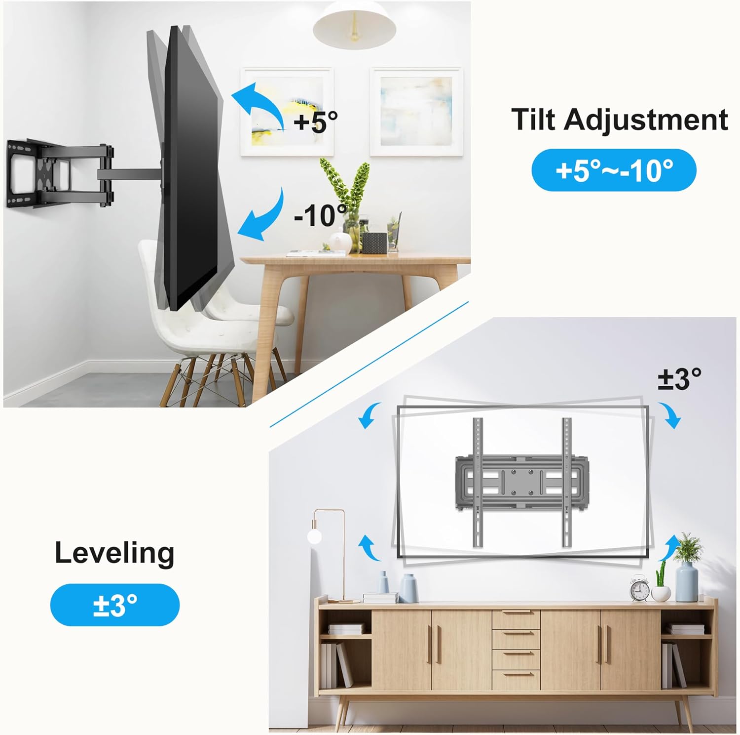 Full Motion TV Wall Mount for Most 26"-70" Flat/Curved TV, Swivel Tilt Bracket with Articulating Dual Arms, Support 100lbs, Max VESA 400x400mm, Fits 12”/16" Wood Stud (MA570) - Image 4