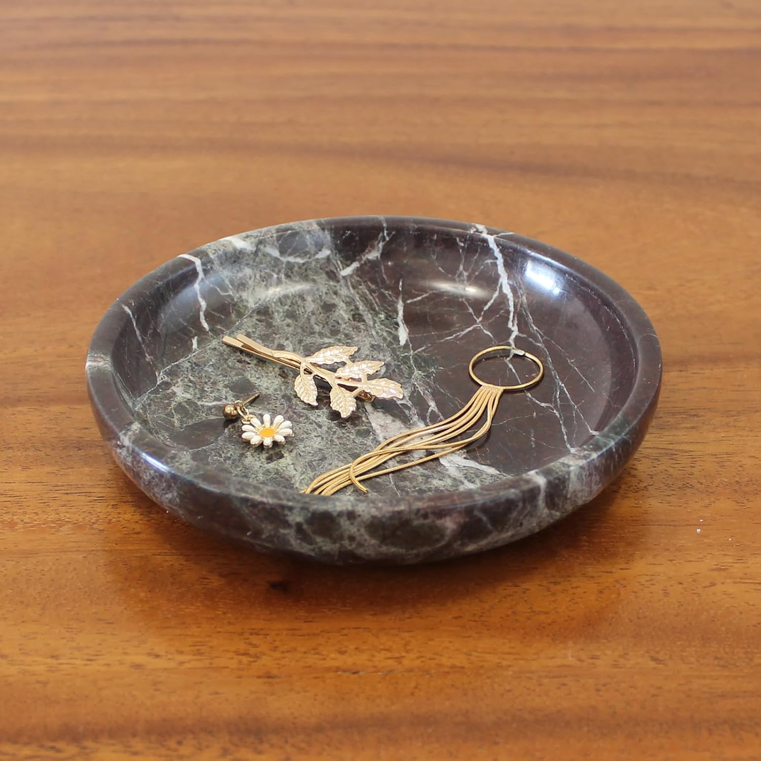Natural Marble Jewelry Dish Tray 5.5", Ring Holder, Trinket Dish for Earrings Necklaces Bracelet Watch Keys - Rosa Levanto - Image 2