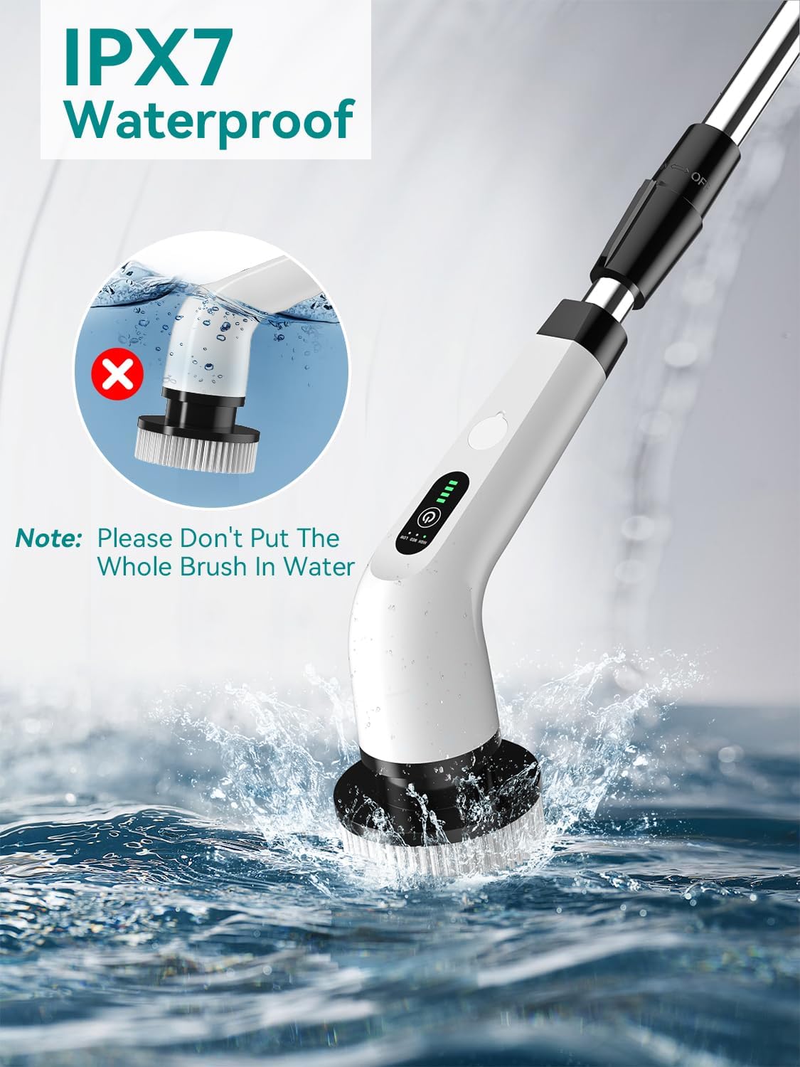 3-Speed Electric Spin Scrubber for Bathroom, 120Mins Runtime, Cordless Power Cleaning Brush with 8 Brush Heads, 3000mAh Shower Scrubber with Long Handle, Floor Scrubber, Grout Brush Bathtub Cleaning - Image 9