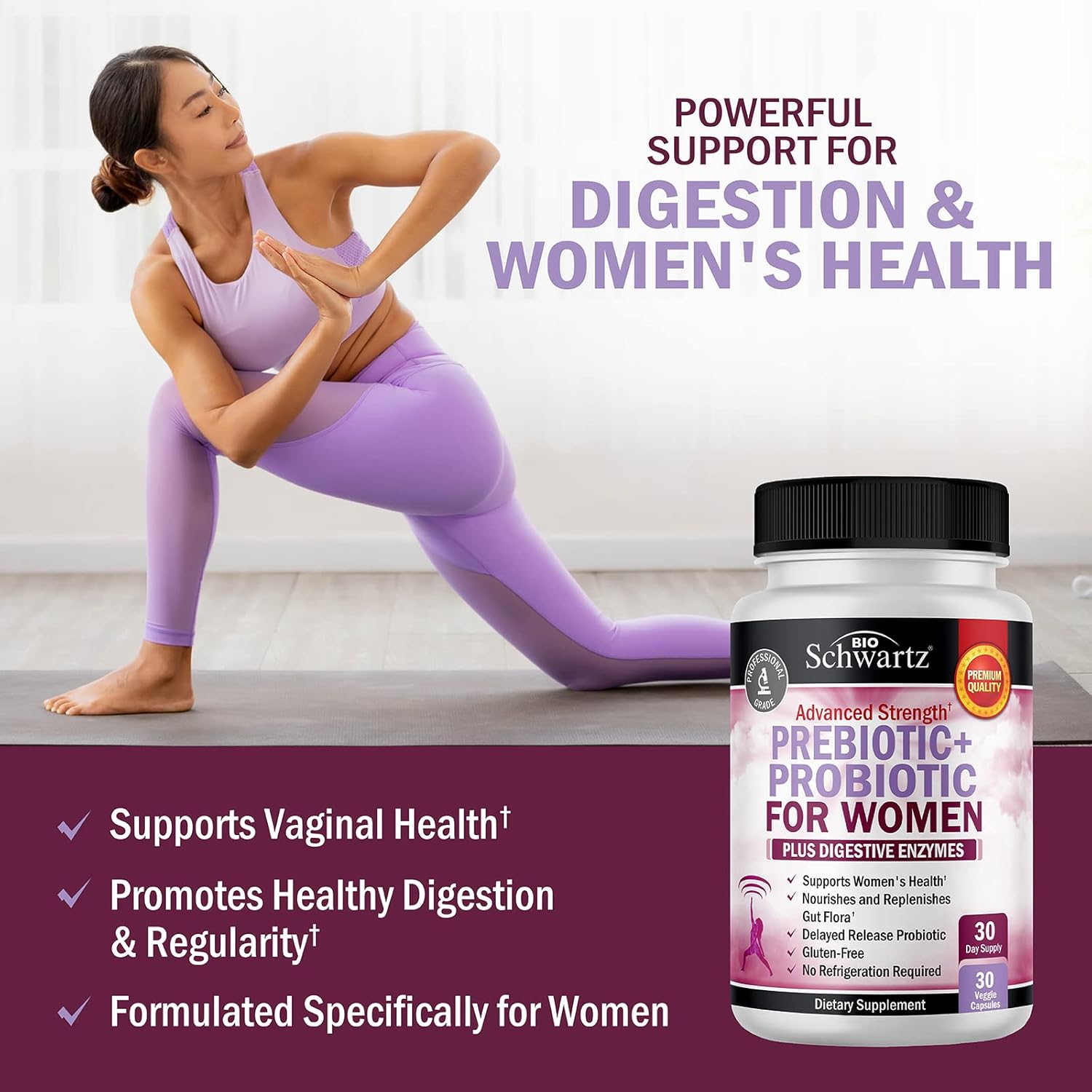 Prebiotics and Probiotics for Women - for Gut, Vaginal and Immune Health Support with Black Cohosh and Red Clover - Whole Food Digestive Enzymes Capsules, Lactobacillus Probiotic Supplement, 30 Count - Image 3