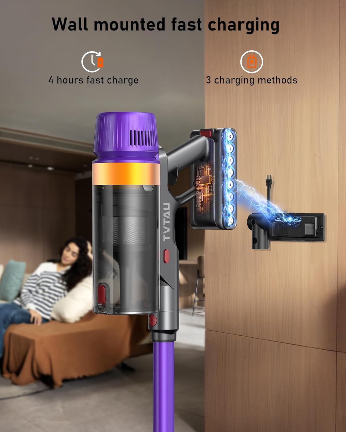 Cordless Vacuum Cleaner, 580W/48Kpa/65Mins Vacuum Cleaners for Home, Self-Standing Stick Vacuum with LED Display & Wall Mount Charging, Anti-Tangle Handheld Vacuum Cordless for Floor/Carpet/Pet Hair - Image 9
