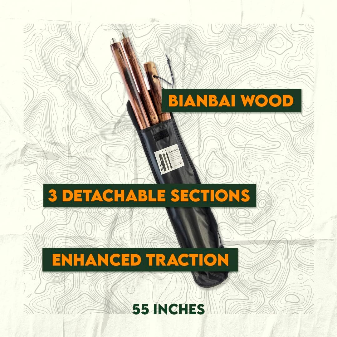 SE 3 Piece 55" Detachable Pine Wood Walking/Hiking Stick with Metal Tip, Reinforced Rubber Tip, and Water-Resistant Travel Pouch - Portable and Durable for Outdoor Adventures - Image 6