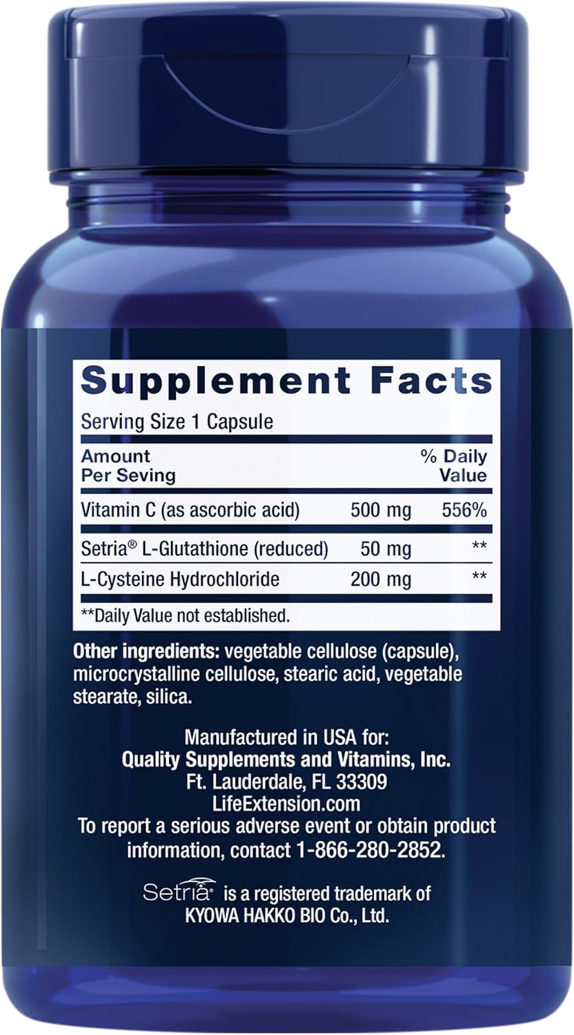 Life Extension Glutathione, Cysteine & C, 500 mg of Vitamin C, Powerful antioxidant Supplement to Support Liver Health, Gluten-Free, Non-GMO, 100 Capsules - Image 3