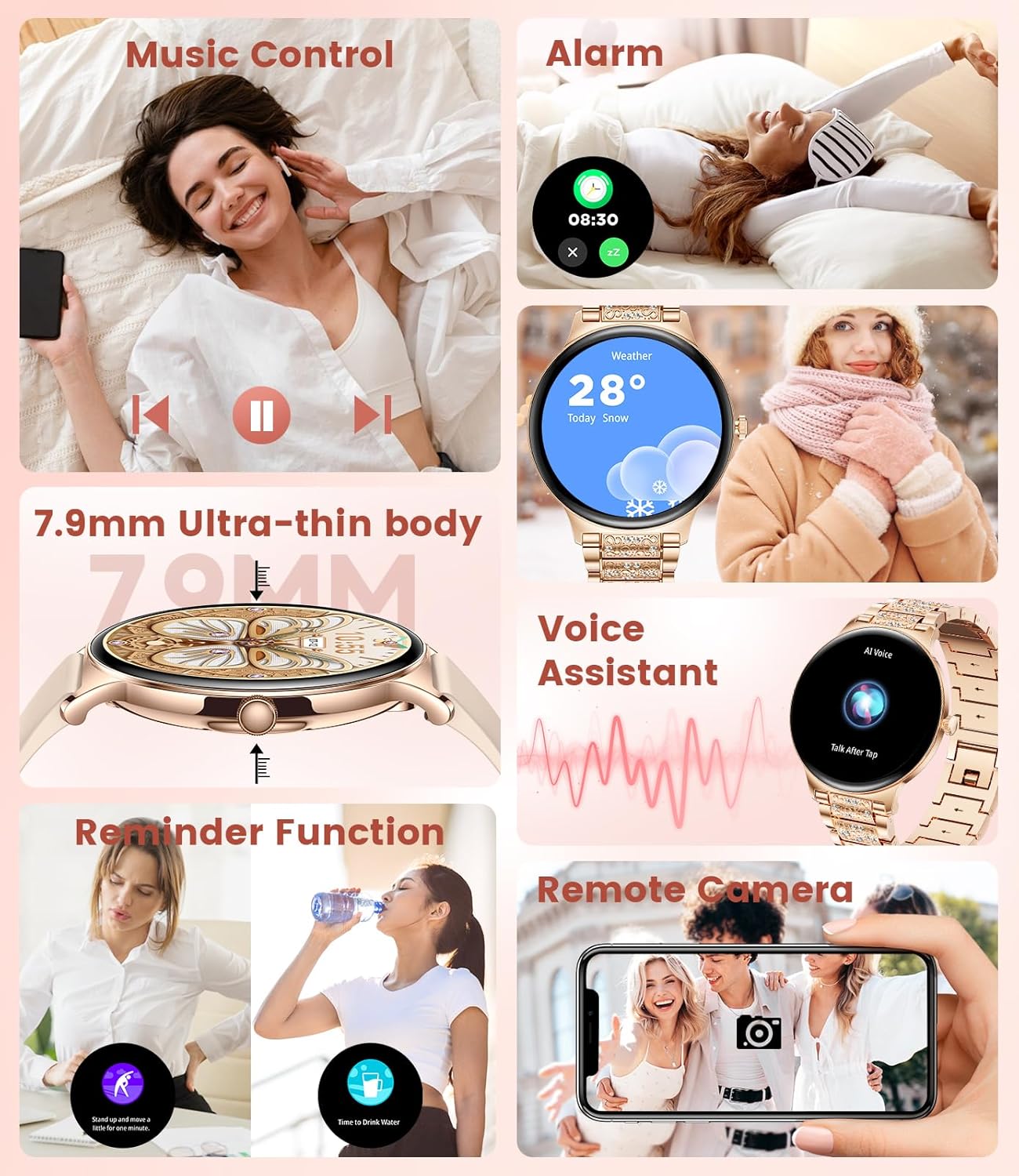 LIGE Smart Watch for Women(2 Bands), 1.43" HD AMOLED Slim Smartwatch for Android iOS,Fitness Tracker with 120+ Sport Modes/IP68 Waterproof/Sleep Monitor,Rose Gold - Image 5