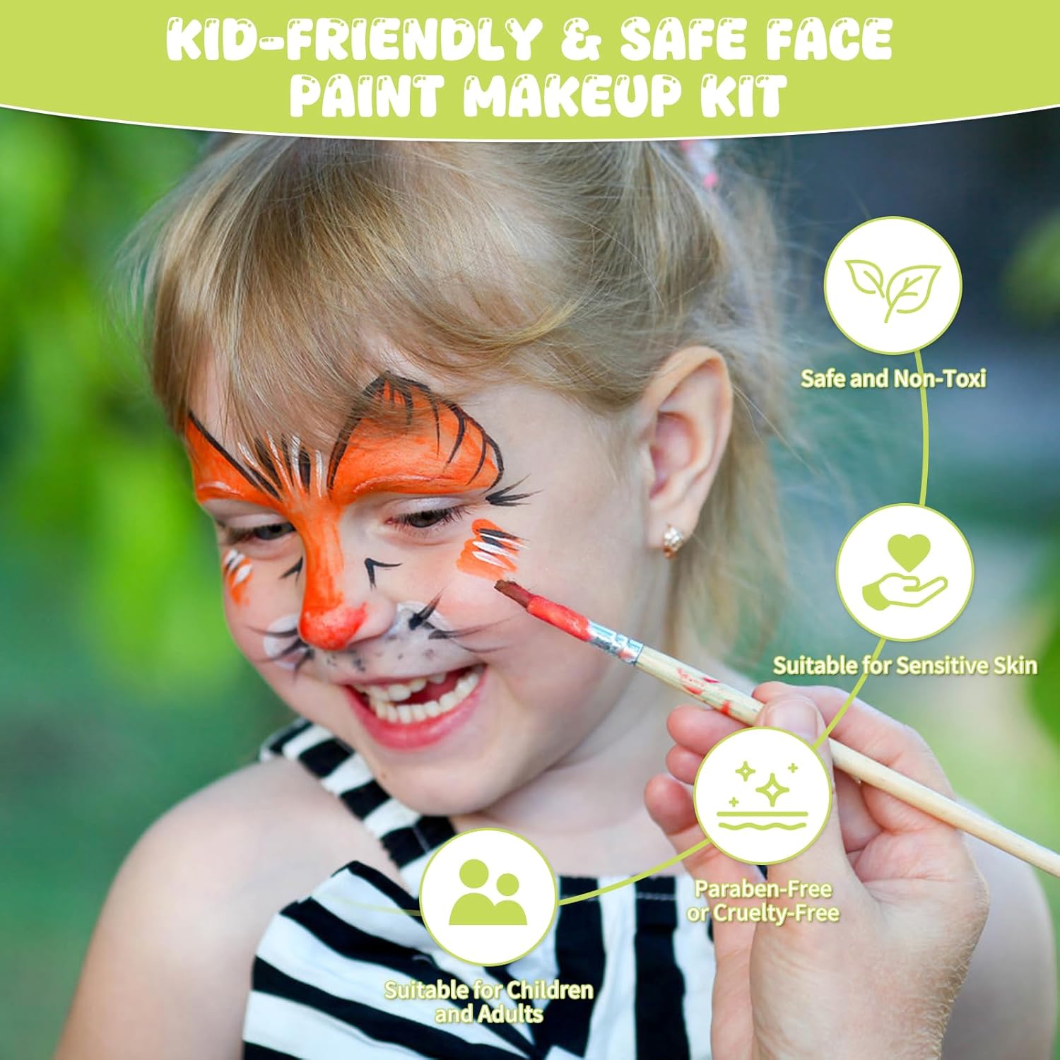 44 Color Face Painting Kit for Kids - Non Toxic Water Activated Face Paint Palette with Stencils, Brushes, Gems & Glitter. Halloween, Carnival, Party; Costume Makeup for Creative Activities - Image 5