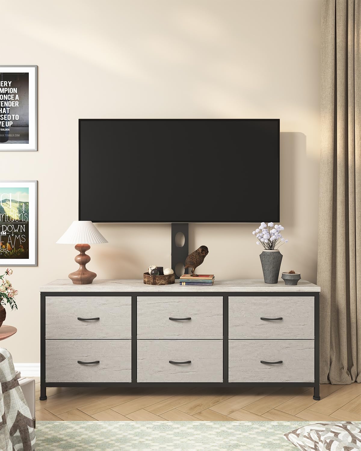 TV Stand with Mount, Fabric Dresser with 6 Drawers for 32/45/55/60/65/75/85 inch TVs, Dresser Entertainment Center, Modern Media TV Console Table - Image 4