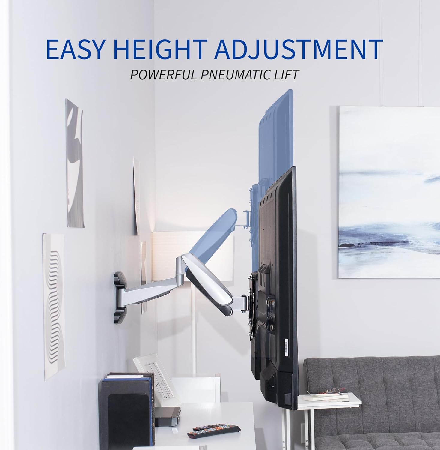 VIVO Counterbalance 40 to 70 inch LCD LED Plasma Screen TV Wall Mount, Above Fireplace Height Adjustable Pneumatic Spring Fully Articulating Bracket, Silver, MOUNT-VW03G - Image 4