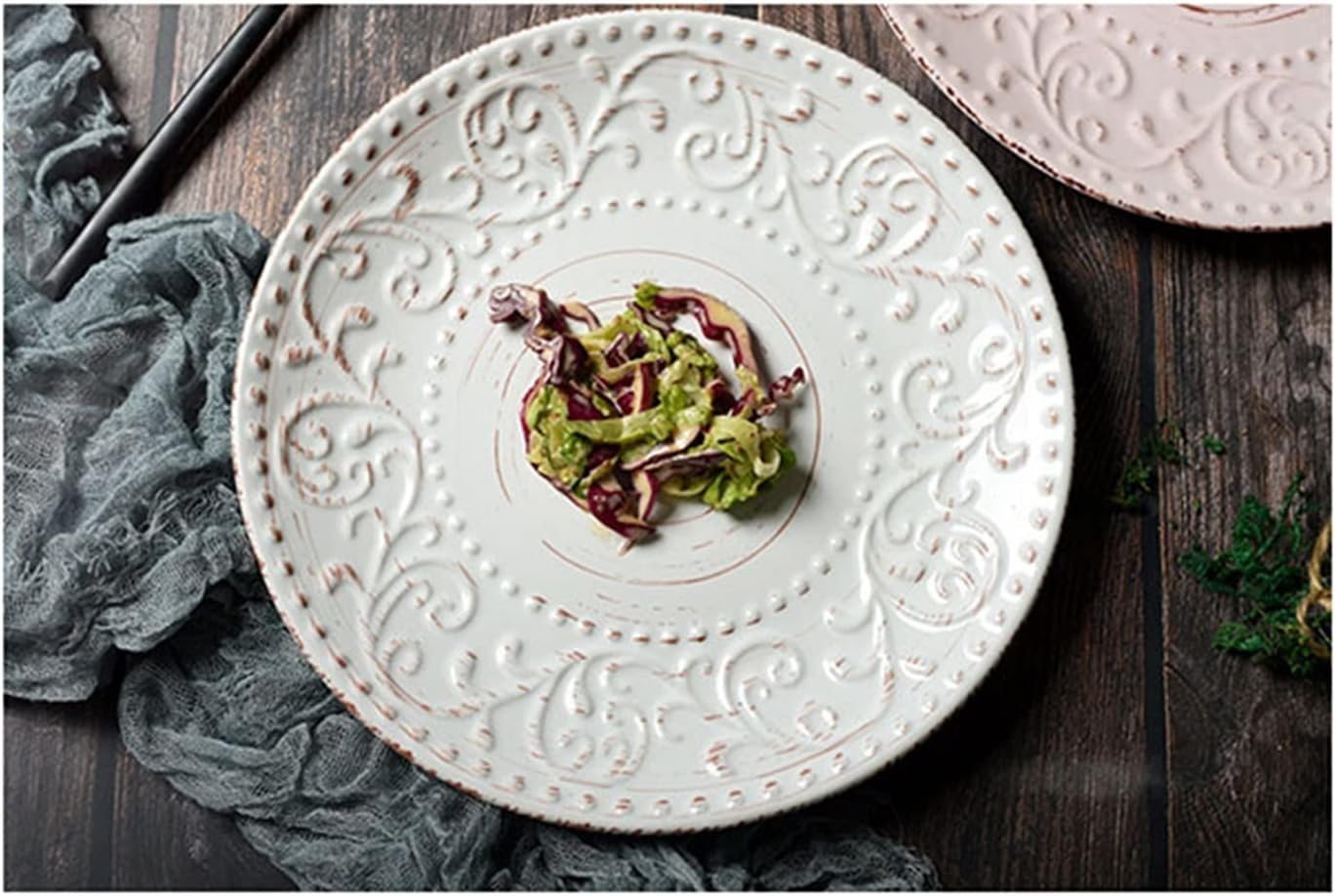 Dinner plate, Vintage Tableware with Embossed Patterns Home Ceramic Dinner Plate Dessert Plate Salad Plate Restaurant Coffee Shop Flat Plate,Dinnerware - Image 6