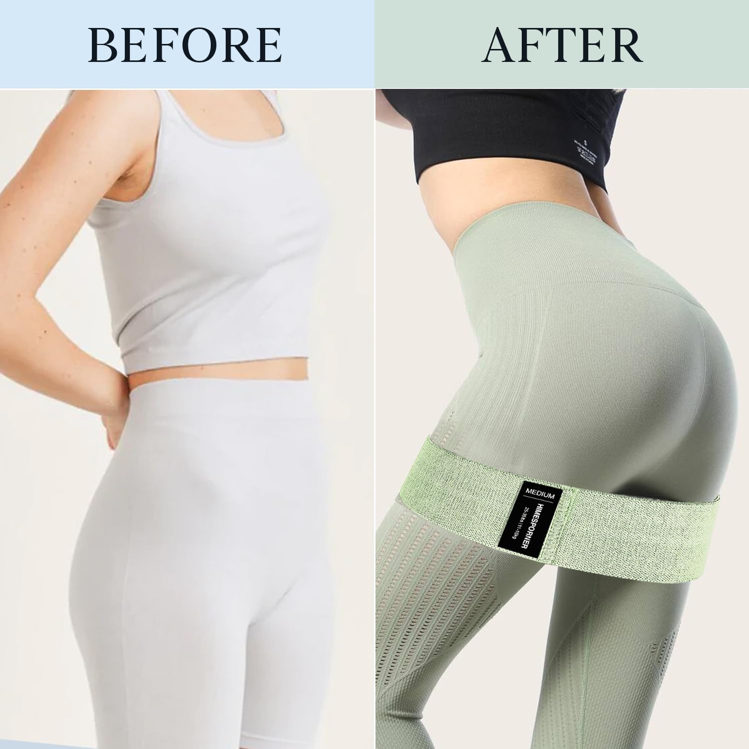 Wide Fabric Resistance Bands for Working Out, 3 Level Non-Slip Exercise Booty Bands for Women & Men Leg and Glutes with Hair Ties and Tape Measure - for Home Gym Workout, Yoga, Pilates - Image 7