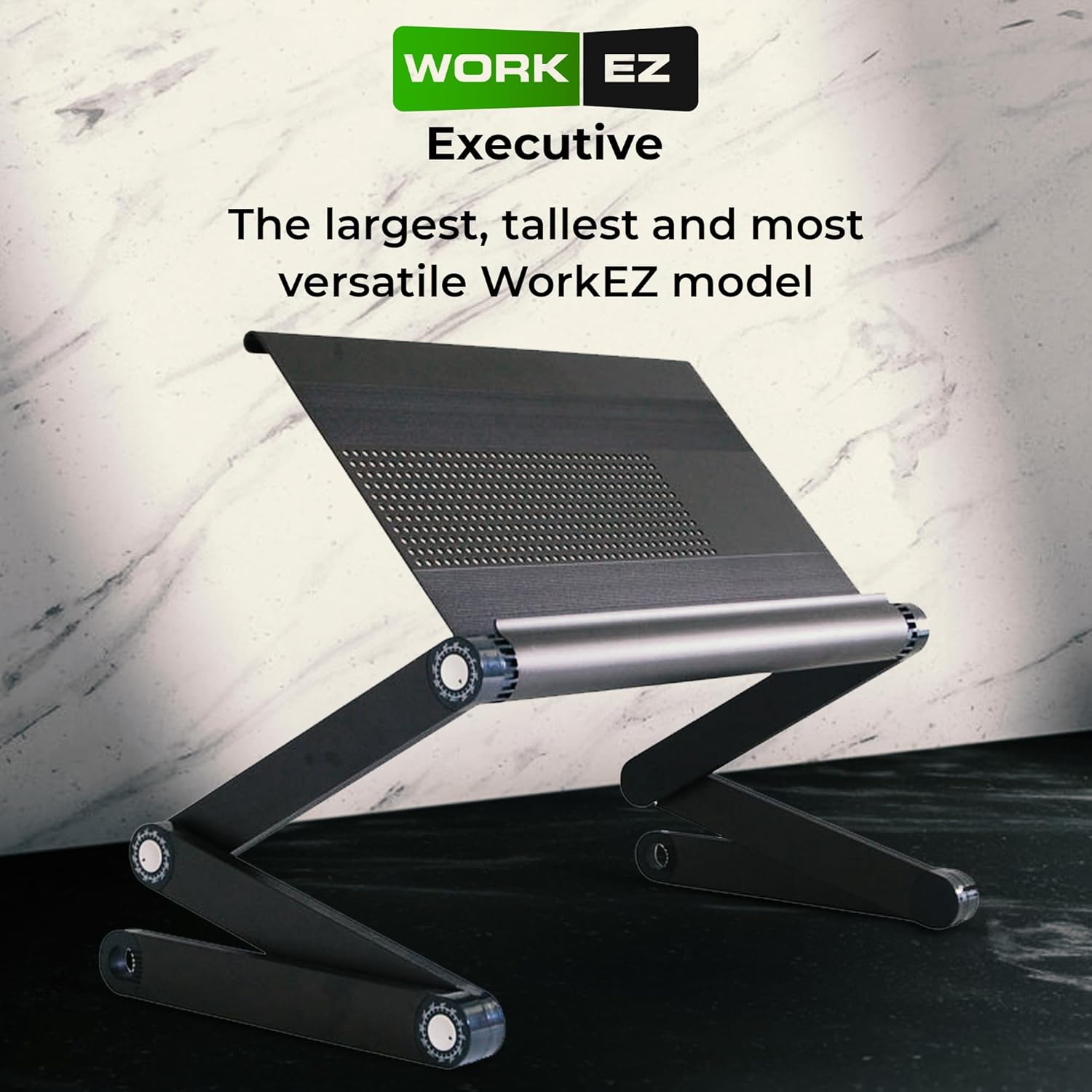 WorkEZ Executive Adjustable Laptop Stand for Desk, Adjustable Height Foldable Aluminum Computer Stand, Cooling Laptop Holder, Notebook Computer Riser for Desk, Black - Image 9