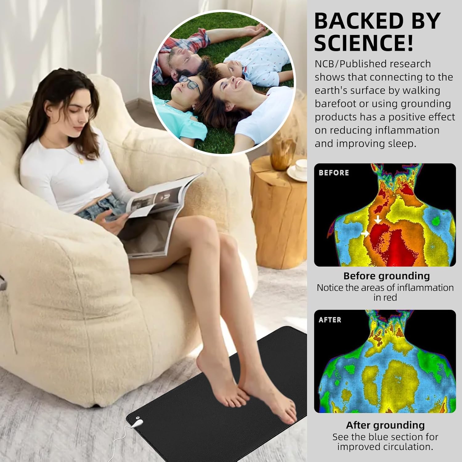 Grounding Mat Kit for Healthy Grounding Energy, Grounding Pad for Sleep with Grounding Wristband & 15ft Grounding Cord, for Improve Sleep and Reduce Anxiety (24x36inch) - Image 8