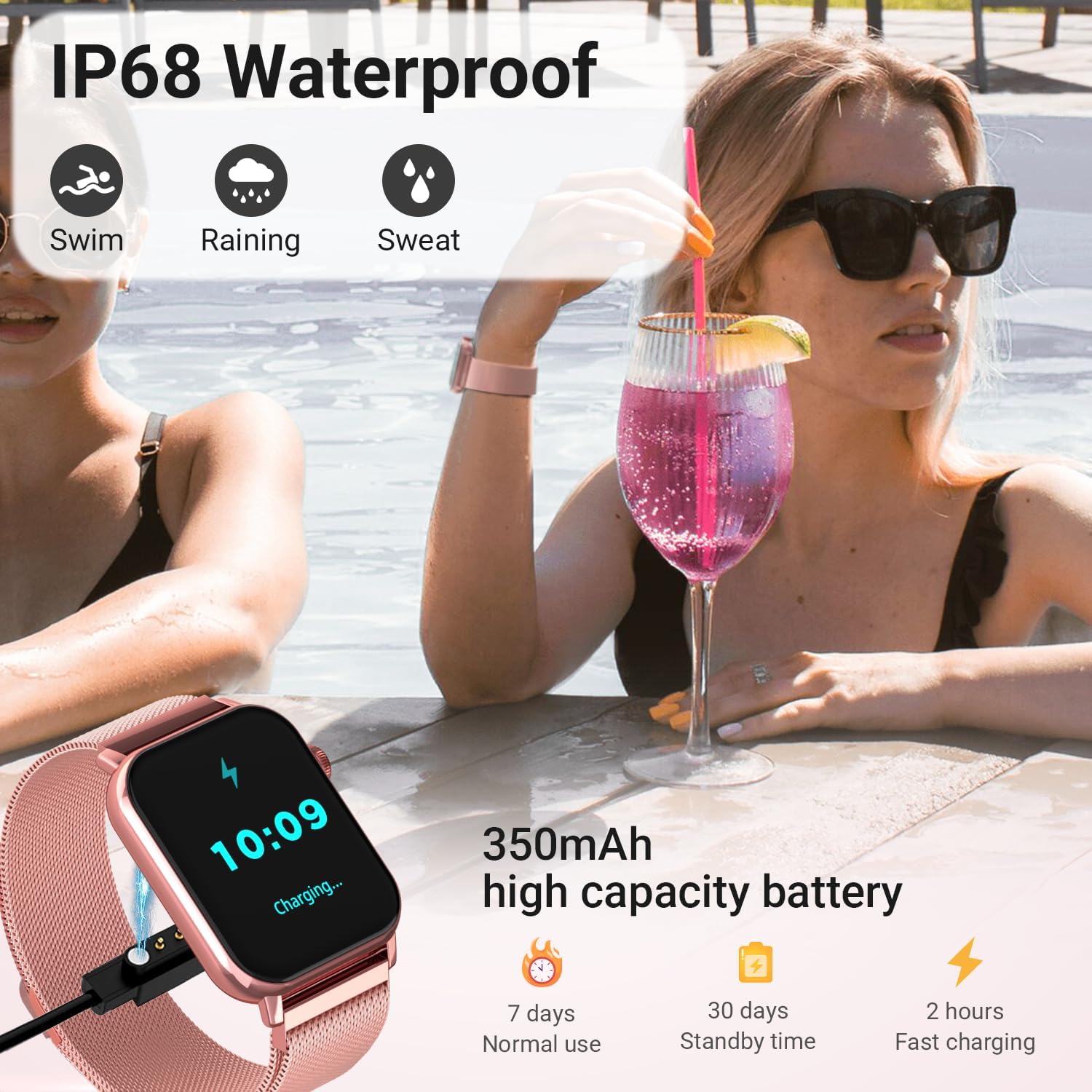 Smart Watches for Women, 1.83" HD Fitness Tracker (Answer/Make Calls), 120+ Sport Modes with Heart Rate/Sleep Monitor, IP68 Waterproof, Fitness Watch for iOS Android, Rose Gold - Image 6