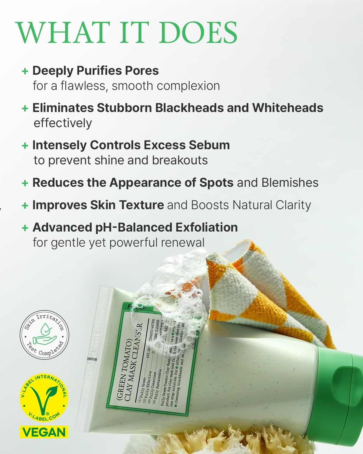 FULLY Green Tomato Pore Detox Clay Mask Cleanser, Pore Minimizing, Blackhead Care, Sebum Control, Exfoliation, Vegan, Face Wash, Sensitive Skin, Korean Skincare 4.05 fl.oz - Image 5