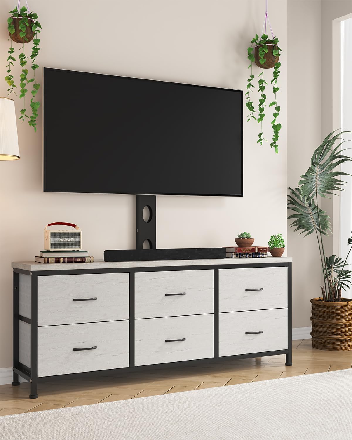 TV Stand with Mount, Fabric Dresser with 6 Drawers for 32/45/55/60/65/75/85 inch TVs, Dresser Entertainment Center, Modern Media TV Console Table - Image 2