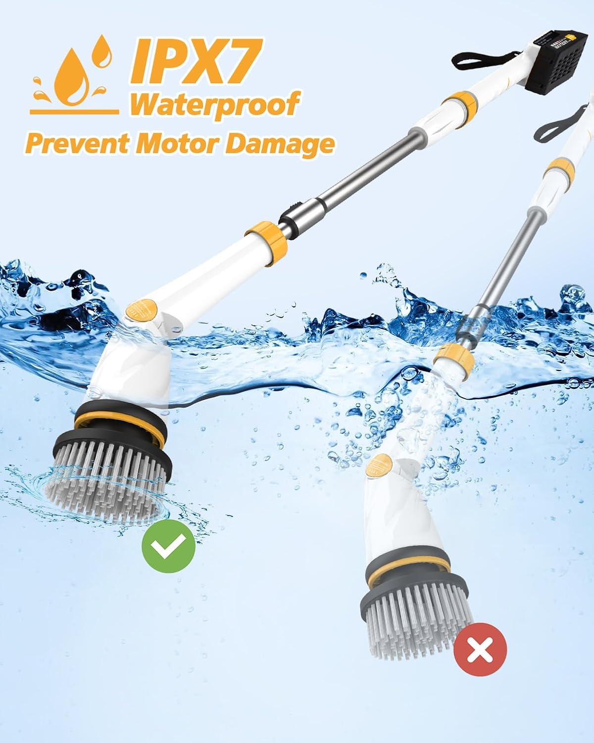 4000mAh Battery Electric Spin Scrubber, 1200 RPM Power Electric Scrubber for Cleaning,3 Speed Adjustable Handle Cordless Shower Cleaning Brush. - Image 8