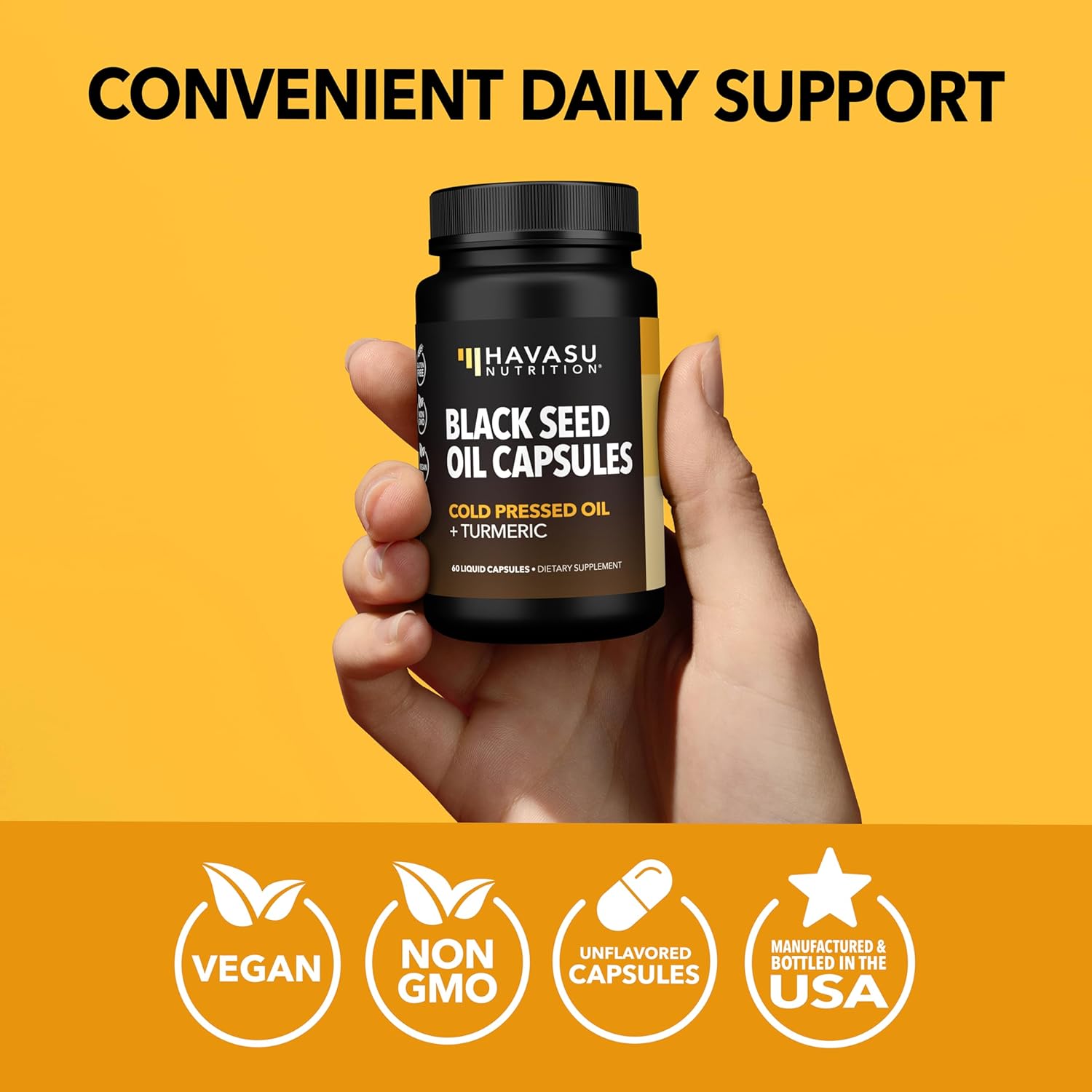 Black Seed Oil Capsules with Turmeric Curcumin Supplement - Immune & Digestive Health Support - 60 Count - Vegan, Non-GMO, Cold Pressed Black Seed Oil with Curcumin (95% Curcuminoids) - 1 Month Supply - Image 9