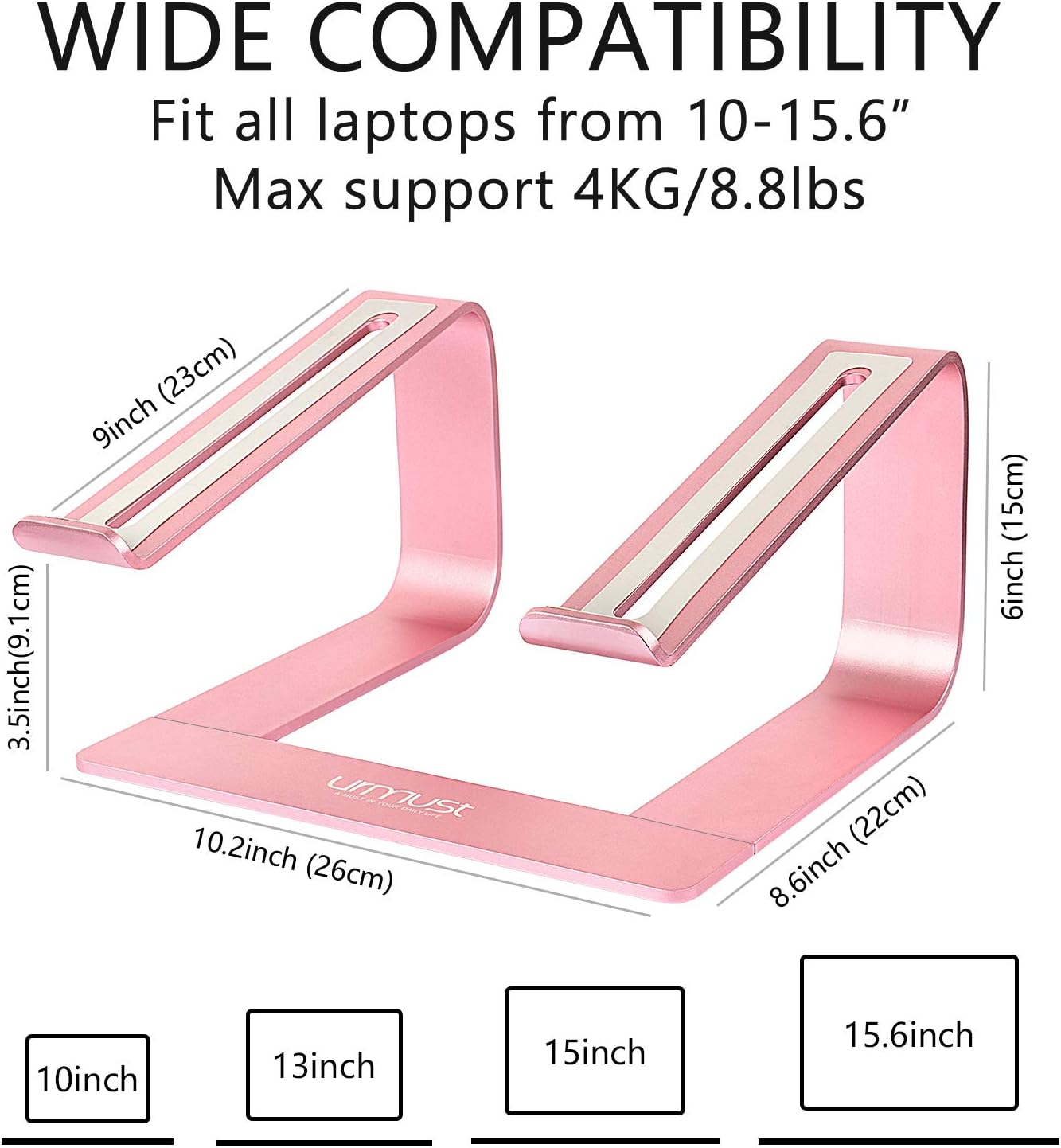 Urmust Laptop Stand for Desk - Aluminum Computer Stand Riser Holder for MacBook Air Pro, Dell, HP, Lenovo, Samsung, Alienware Laptops 11-15.6" (Rose Gold) - Image 6