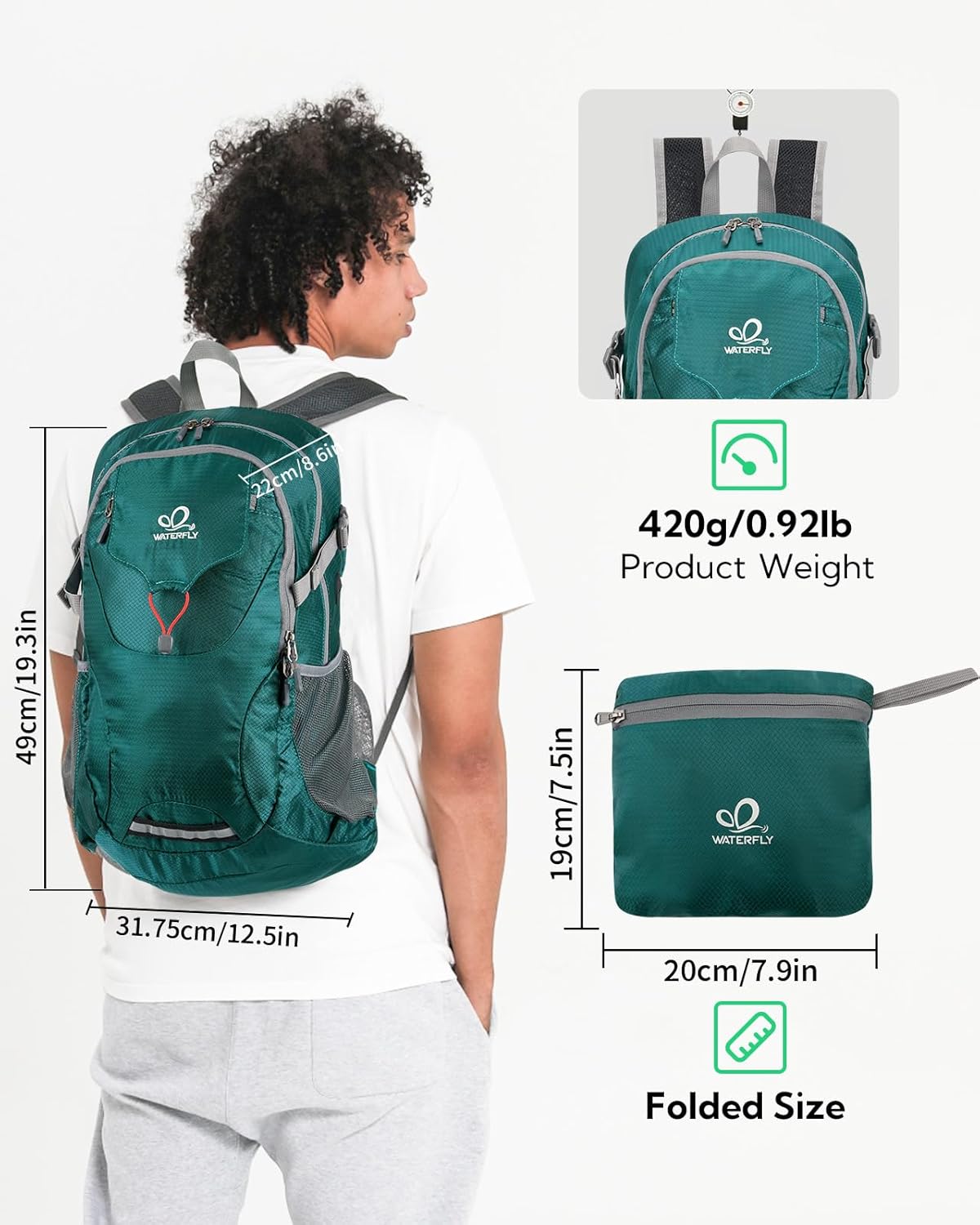 WATERFLY Lightweight Packable Hiking Backpack: 30L Foldable Travel Daypack Ultralight Camping Day Pack for Woman Man - Image 3