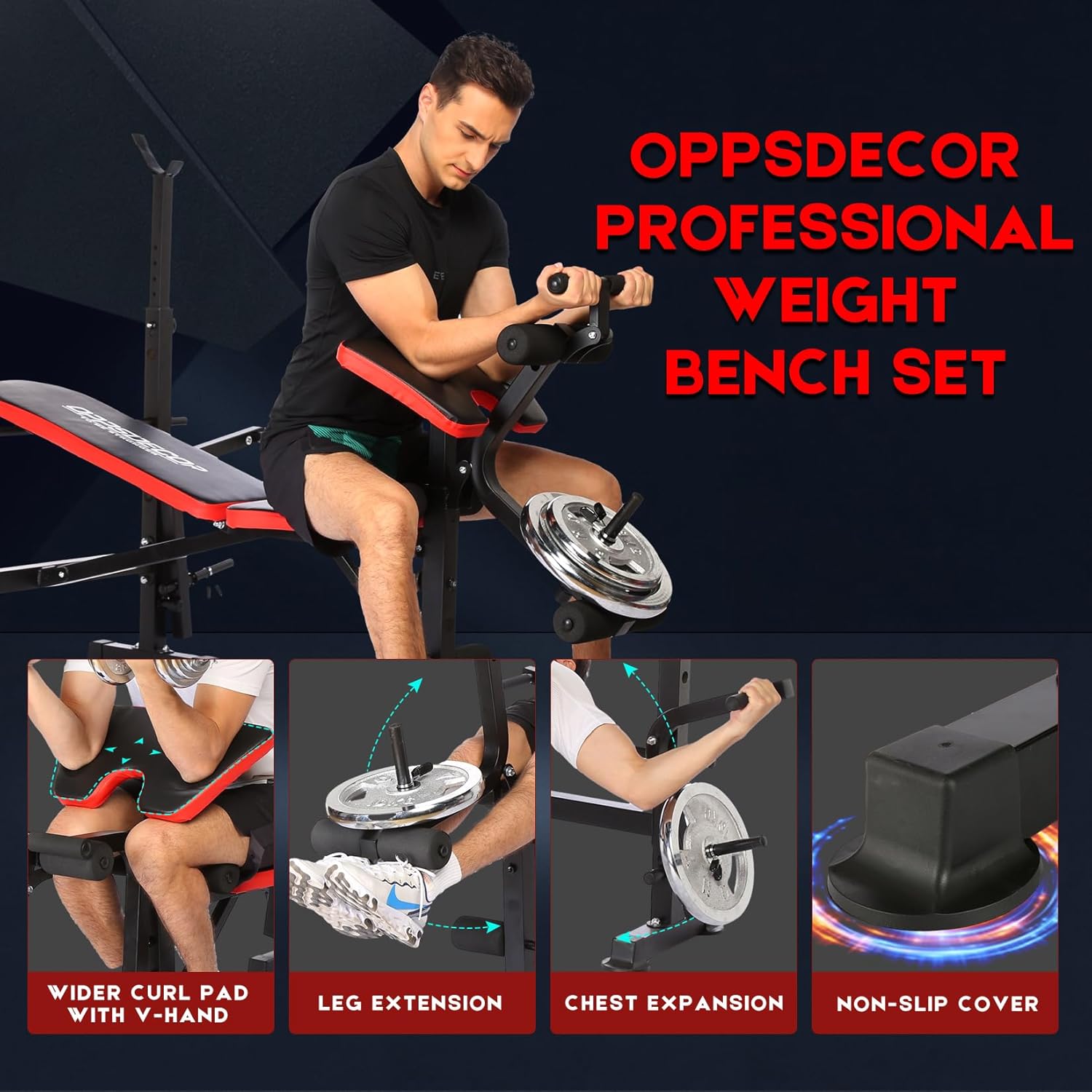 OPPSDECOR 660lbs 6 in 1 Weight Bench Set with Squat Rack, Workout Bench with Leg Extension Preacher Curl Rack Multi-Function Bench Press Set for Home Gym, ZWX1113 New Version Weight Bench - Image 3