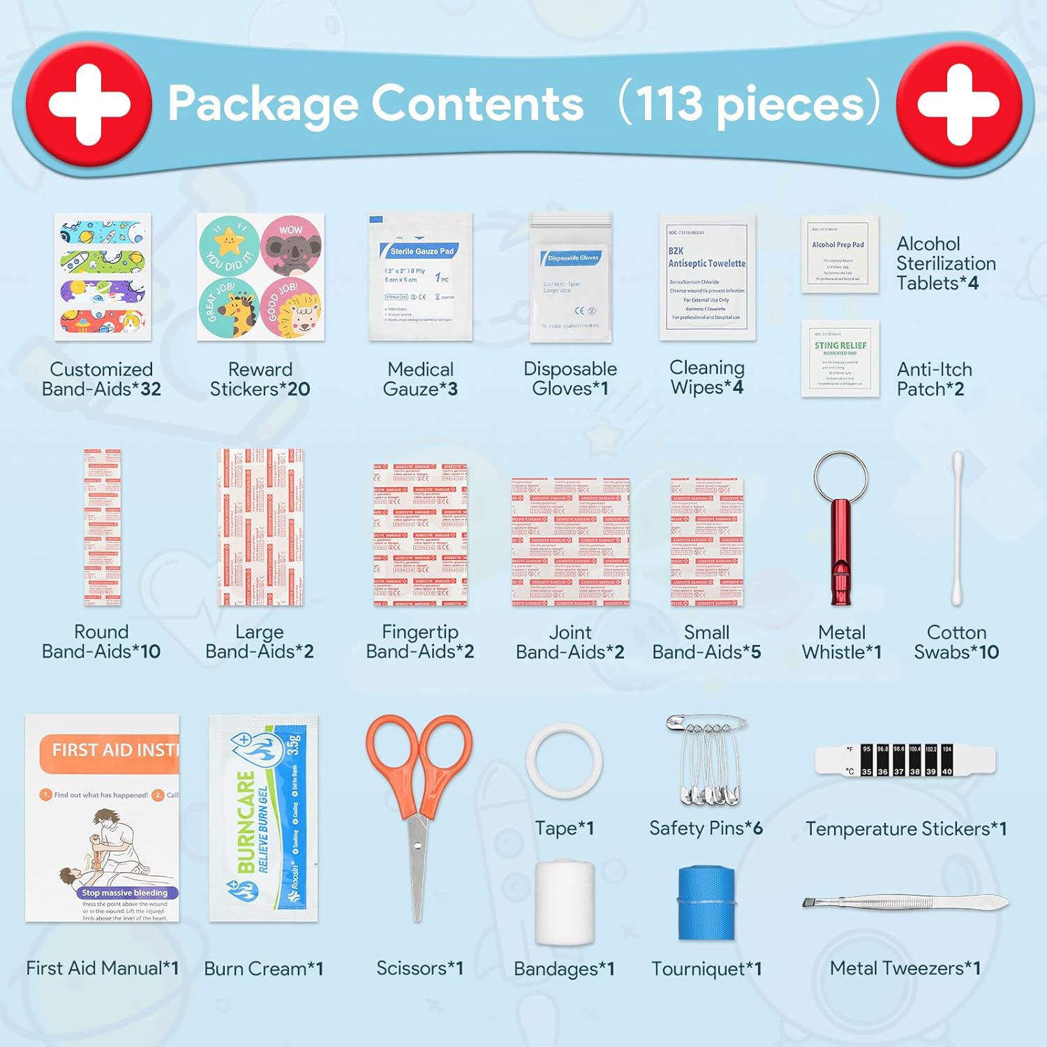 Mini First Aid Kit, 113 Pc. Water-Resistant Hard Toddler Kids Small Cute Case for Car, Home - TSA-Approved Travel Size - Image 3