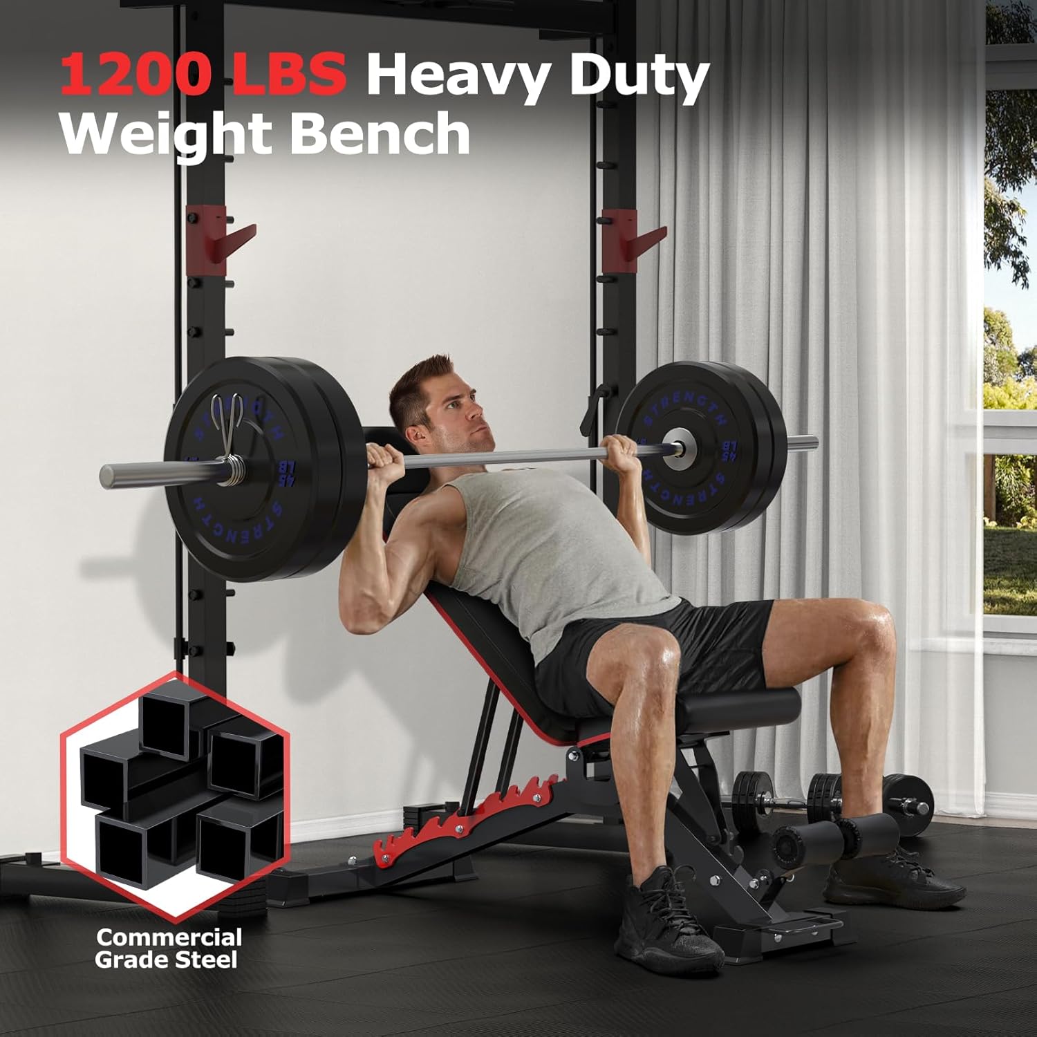 Fostoy 1200LBS Weight Bench, Heavy Duty Adjustable Workout Bench for Home Gym, Weights Lifting Bench Press with Headrest for Full Body Exercise, Incline Decline Sit Up Strength Training Benches - Image 3