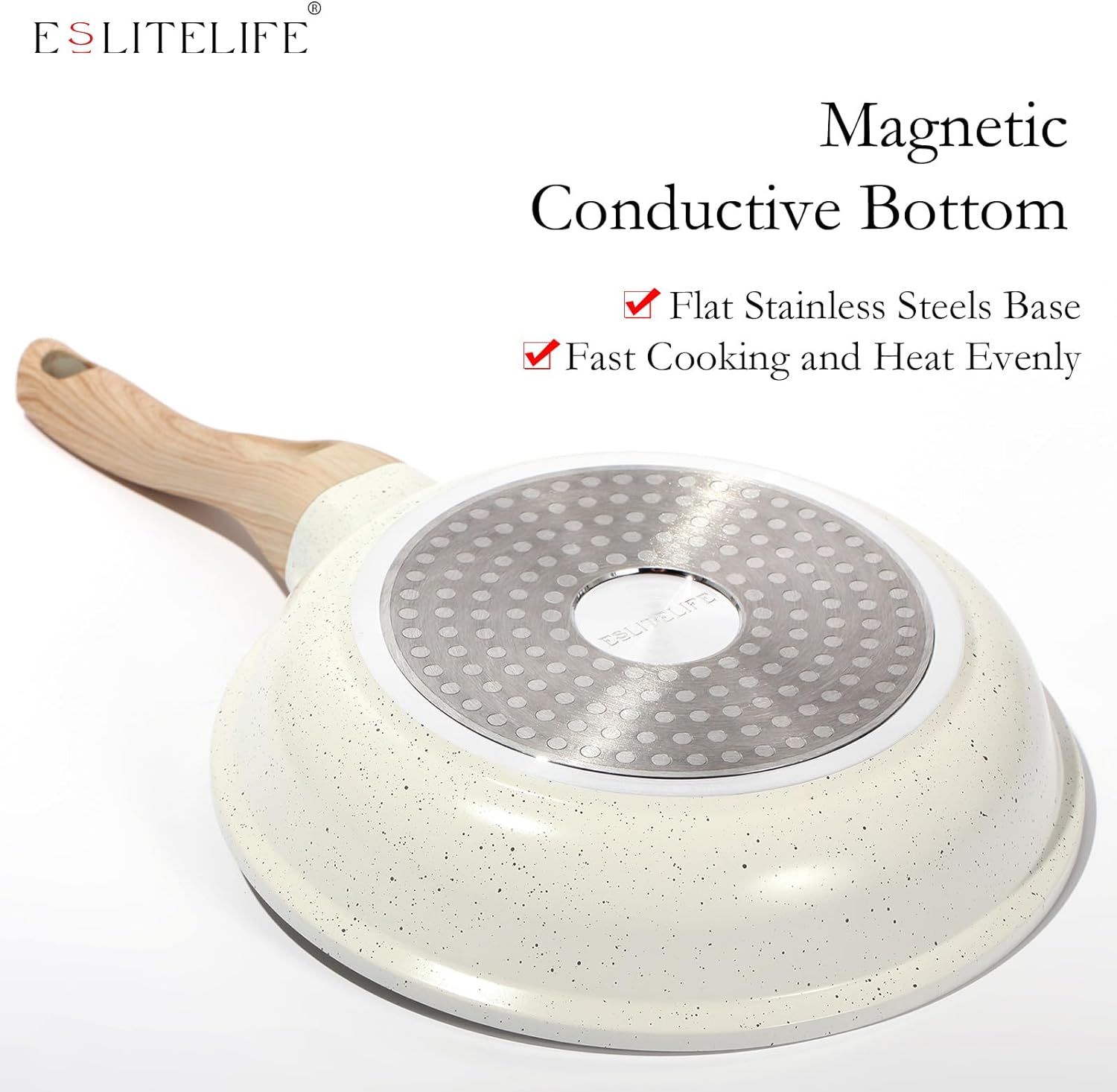 ESLITE LIFE Nonstick Ceramic Frying Pans Skillets Set with Lids, Non-Toxic Egg Omelette Kitchen Cooking Pans Compatible with All Stovetops (Gas, Electric & Induction), PTFE & PFOA Free (White) - Image 8