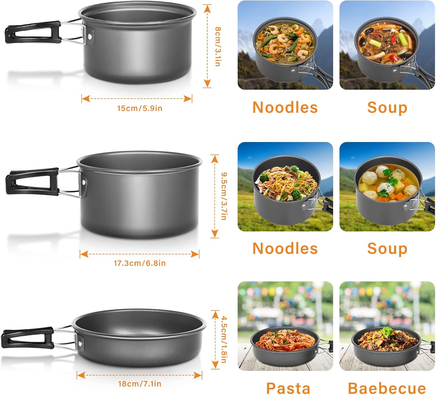 Lixada 10pcs Camping Cookware Mess Kit, Non-Stick Lightweight Stackable Pot Pan Bowls Camping Cooking Set with Storage Bag, Portable Outdoor Cookware Accessories for Backpacking Hiking Picnic - Image 6