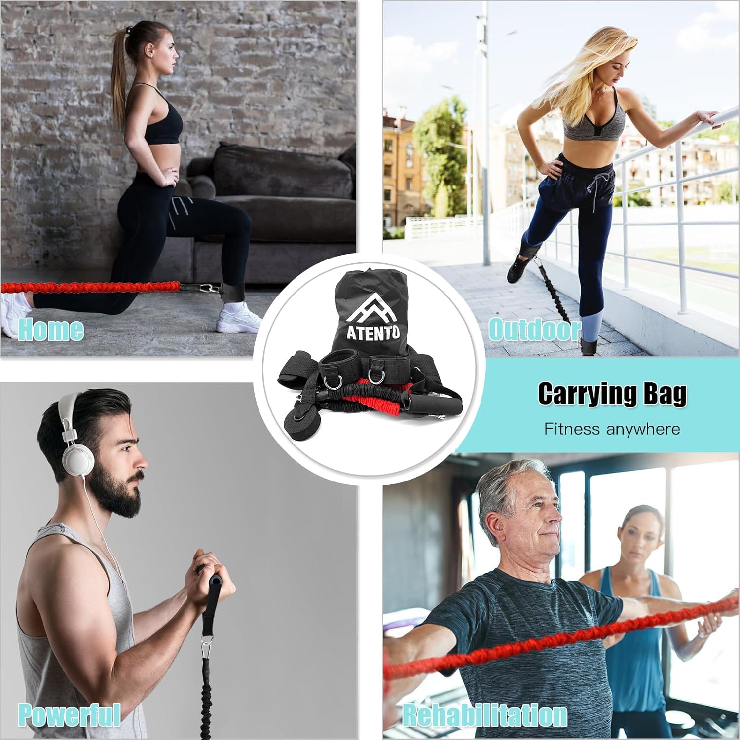 ATENTO 12 Pcs Set Resistance Bands for Legs and Butt, Fitness Elastic Band with Handles,Gym Belt, 4 Pcs Workout Band for Women & Men, Leg Day, Full Body Routine Exercise with Door Anchor, Ankle Strap - Image 8
