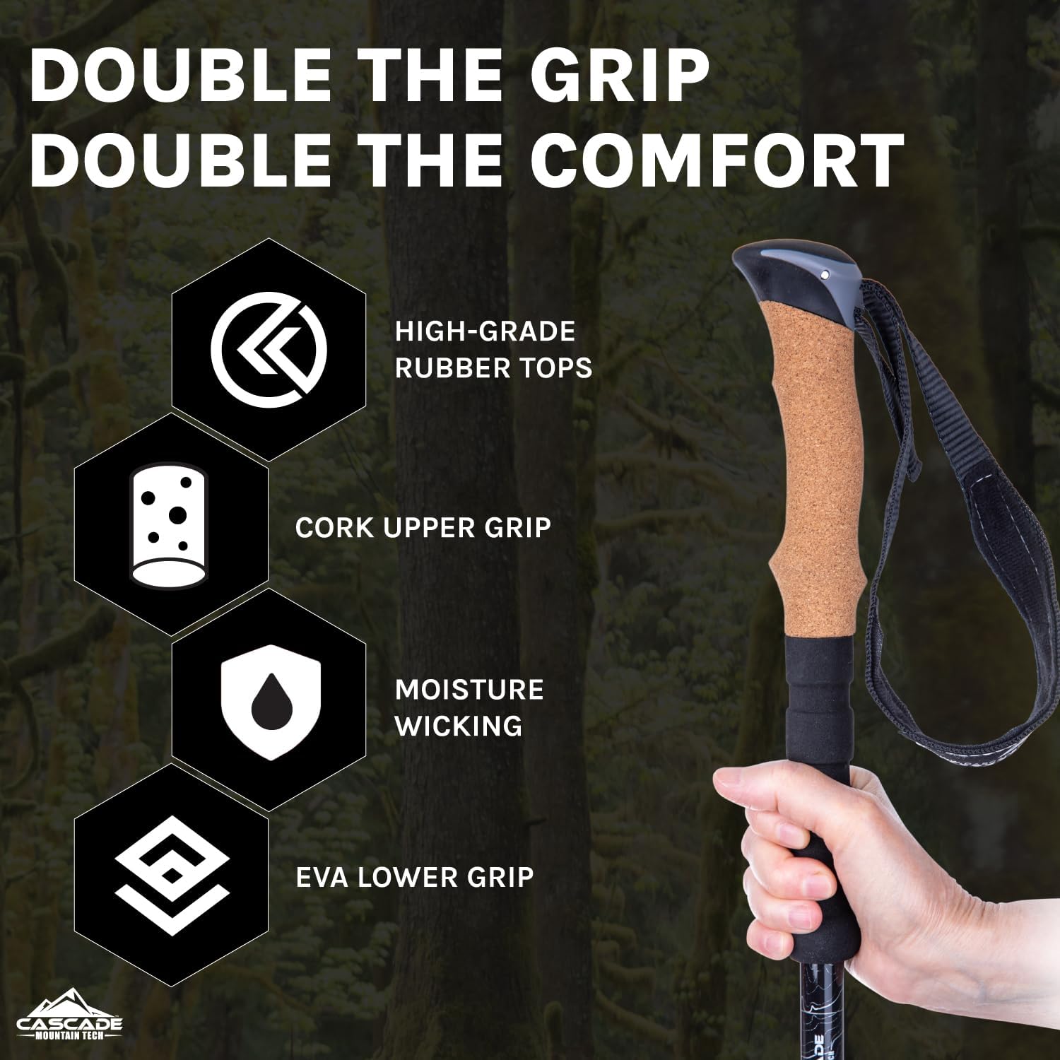 Cascade Mountain Tech Trekking Poles - Carbon Fiber Walking or Hiking Sticks with Quick Adjustable Locks - Image 4
