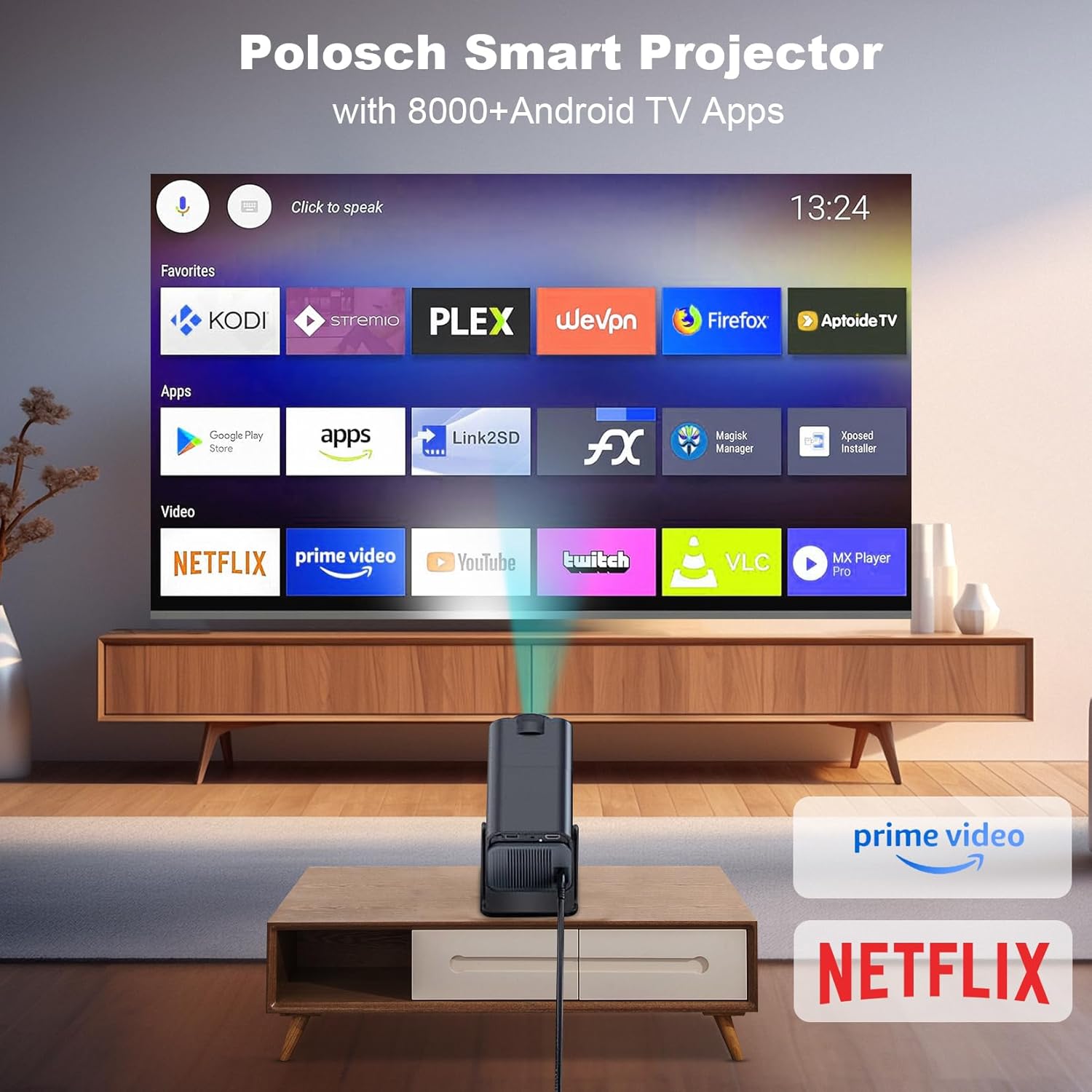 Ear&Ear Mini Projector, HY320 Portable Projector, Support 4K 1080P with Dual-Band WIFI6 5G Wireless 5.0 Bluetooth Android 11, 180° Rotatable, Auto Keystone Correction, 40"-130" Screen Video Projector - Image 7