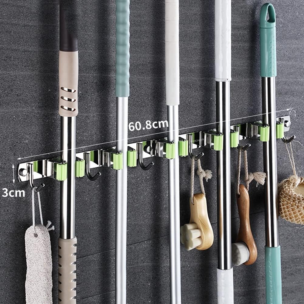 Broom And Mop Holder, Wall-mounted Buckle Design Cleaning Tool Storage Rack, Garden And Kitchen Garage Tool Racks For Garage/Laundry (Color : Silver, Size : 18.8x3cm) (Si - Image 2